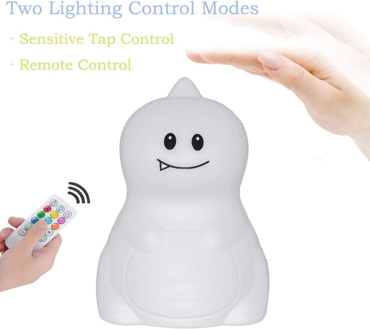 Tekemai Night Light Bedside Lamp, Adjustable Brightness & Color, Remote & Touch Control, Dinosaur Design, White - Model TC582-4