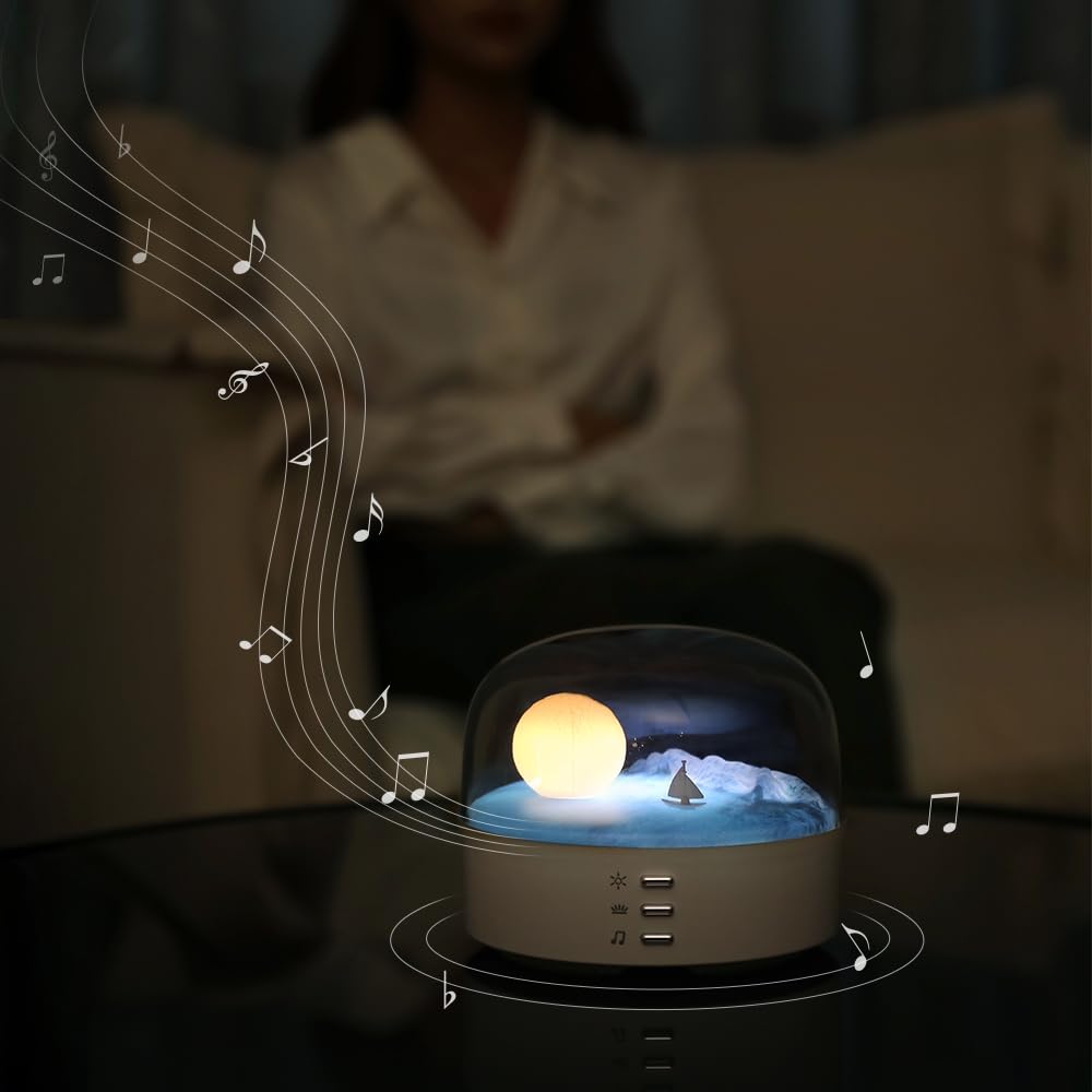 Anjogift Elegant Moon Sea And Snow Mountain Led Night Light Music Speaker Lamp Usb Type-C Rechargeable, Brightness Adjustable, T