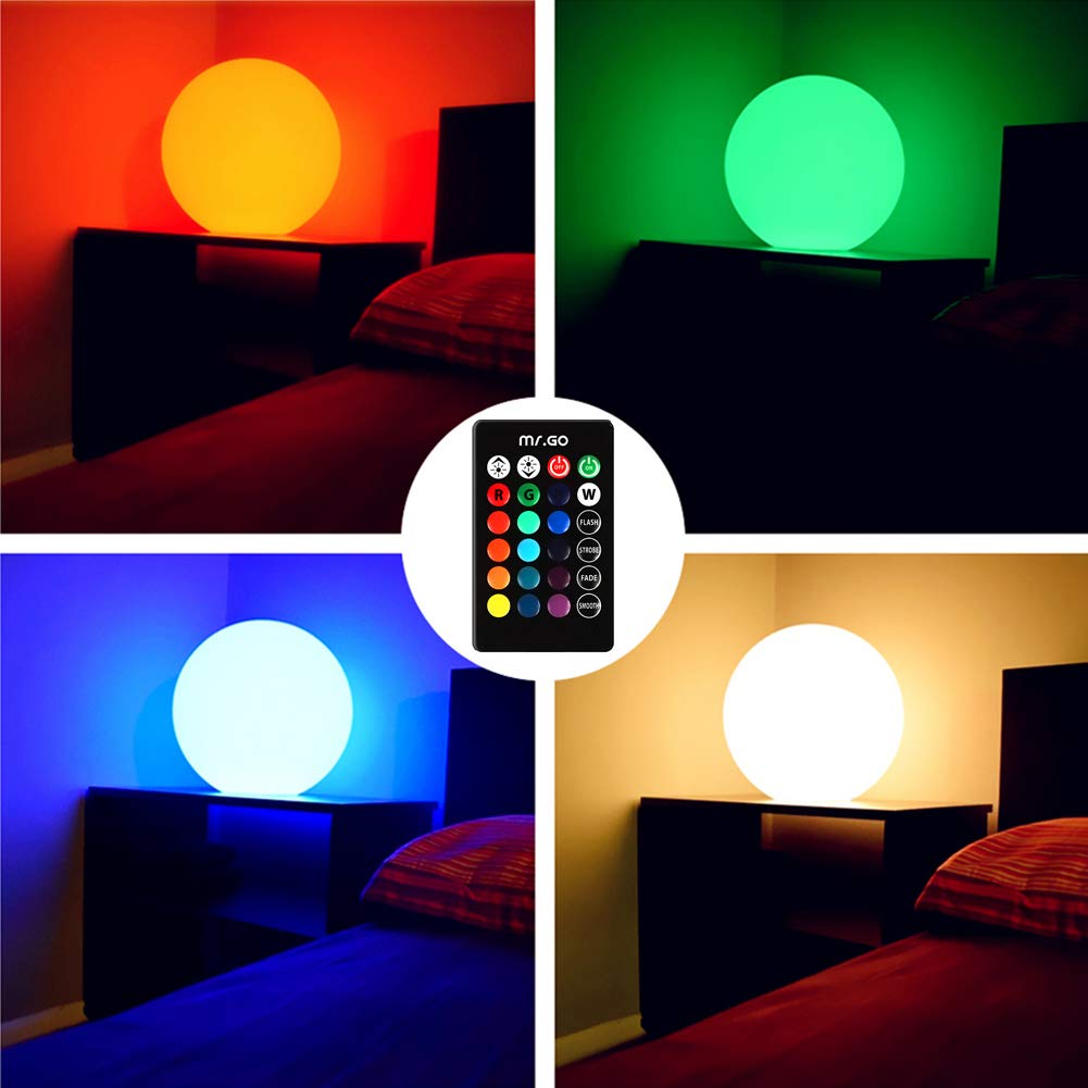 Mr.Go 12-Inch Rechargeable Led Ball Light, Rgb Color-Changing Globe Orb Lamp W/Remote, Home Kids Room Bedroom Bar Table Patio Po