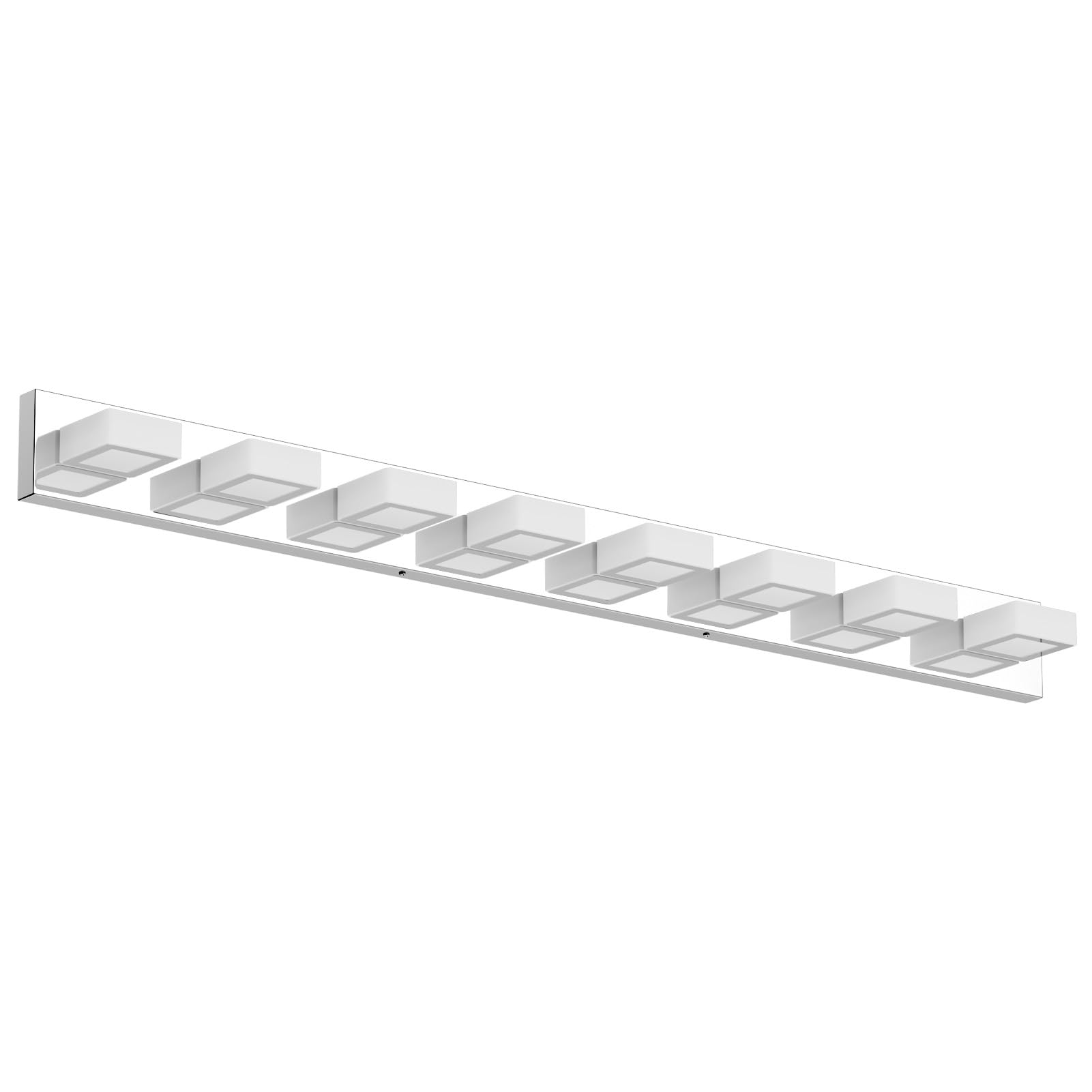 Ralbay 52in Chrome LED Vanity Light Fixture, 8 Lights, Acrylic & Stainless Steel, Model 8590, Modern Bathroom Lighting Over Mirror