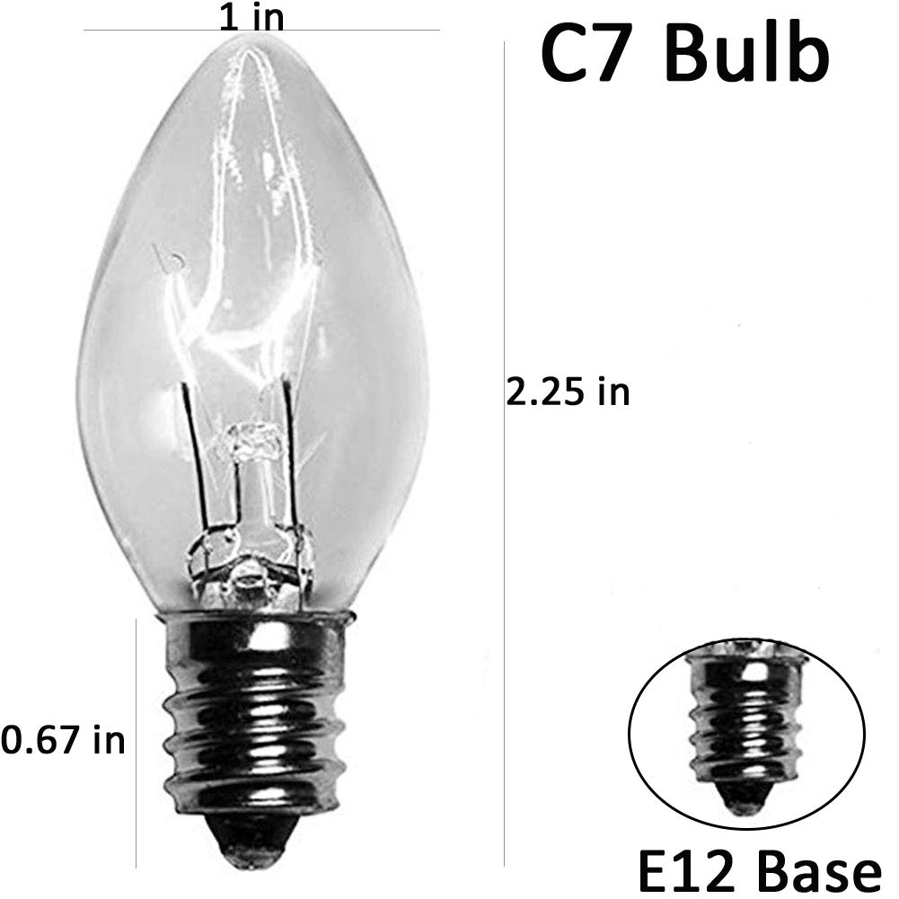 Romasaty C7 Outdoor String Light Bulbs, Clear Glass Replacement Bulbs, 25 Count, 5 Watt