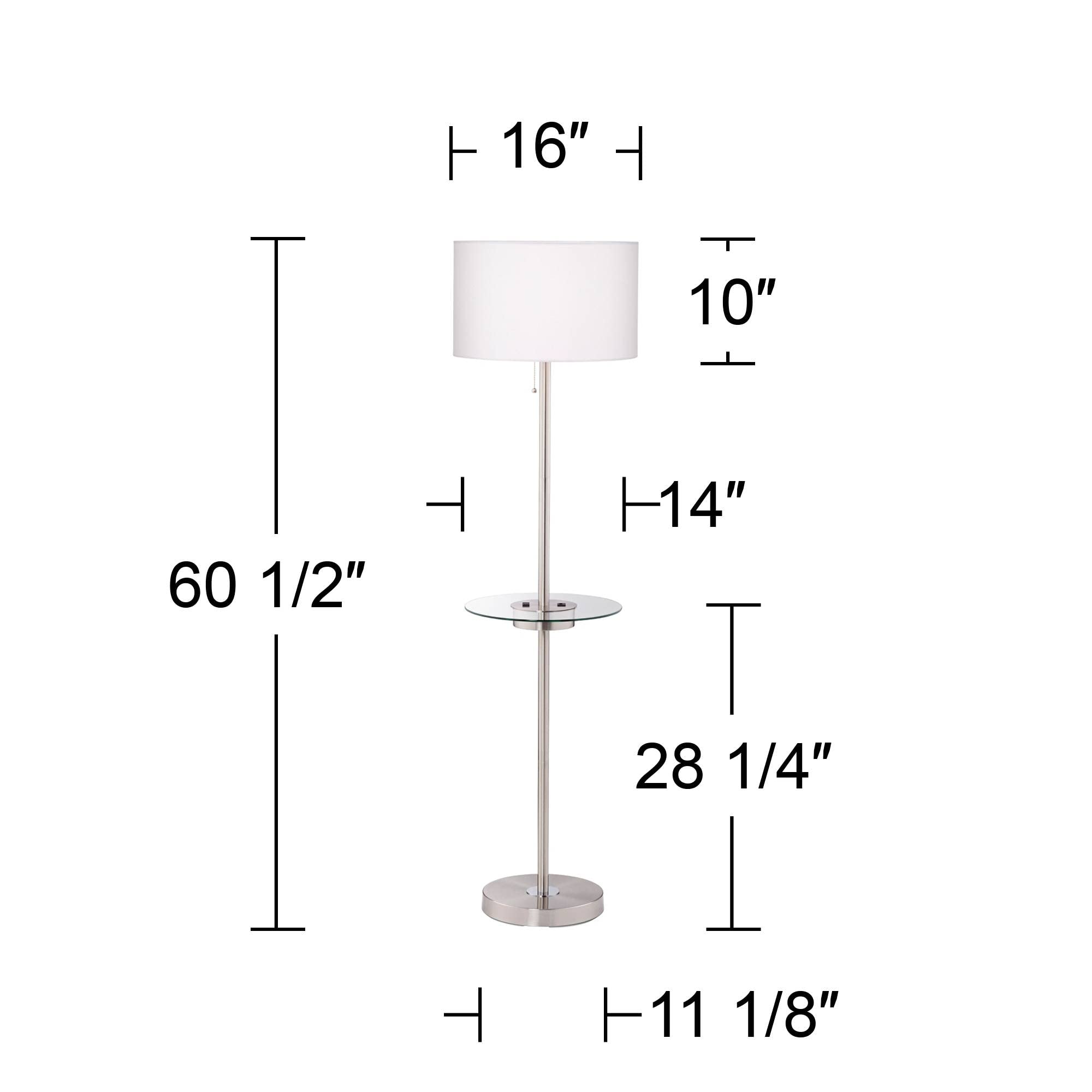 360 Lighting Caper Modern Floor Lamp With Tray Usb And Ac Power Outlet On Table Glass 60.5'' Tall Satin Nickel White Fabric Drum