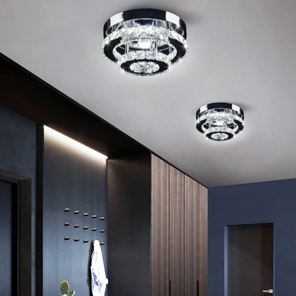 Cainjiazh Mini Chandelier LED Ceiling Light - 2 Layers, Stainless Steel, Cool White, Modern Design for Hallway, Kitchen, Bathroom