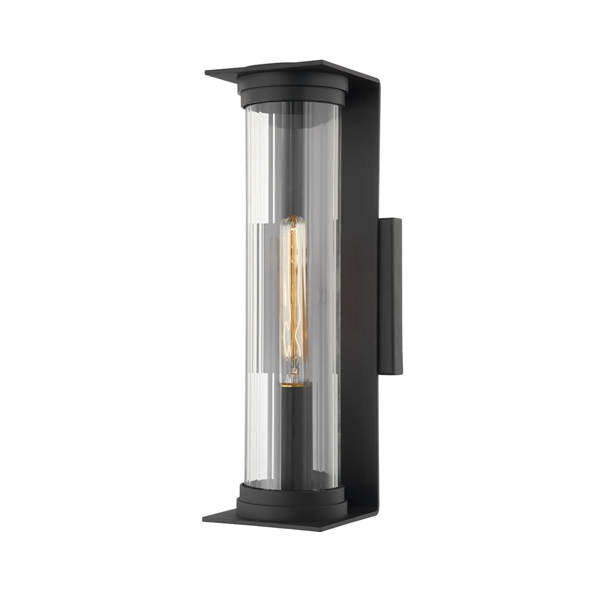 Troy Lighting Presley - 1 Light Exterior Wall Sconce - Medium - Textured Black Frame - Clear Ribbed Glass