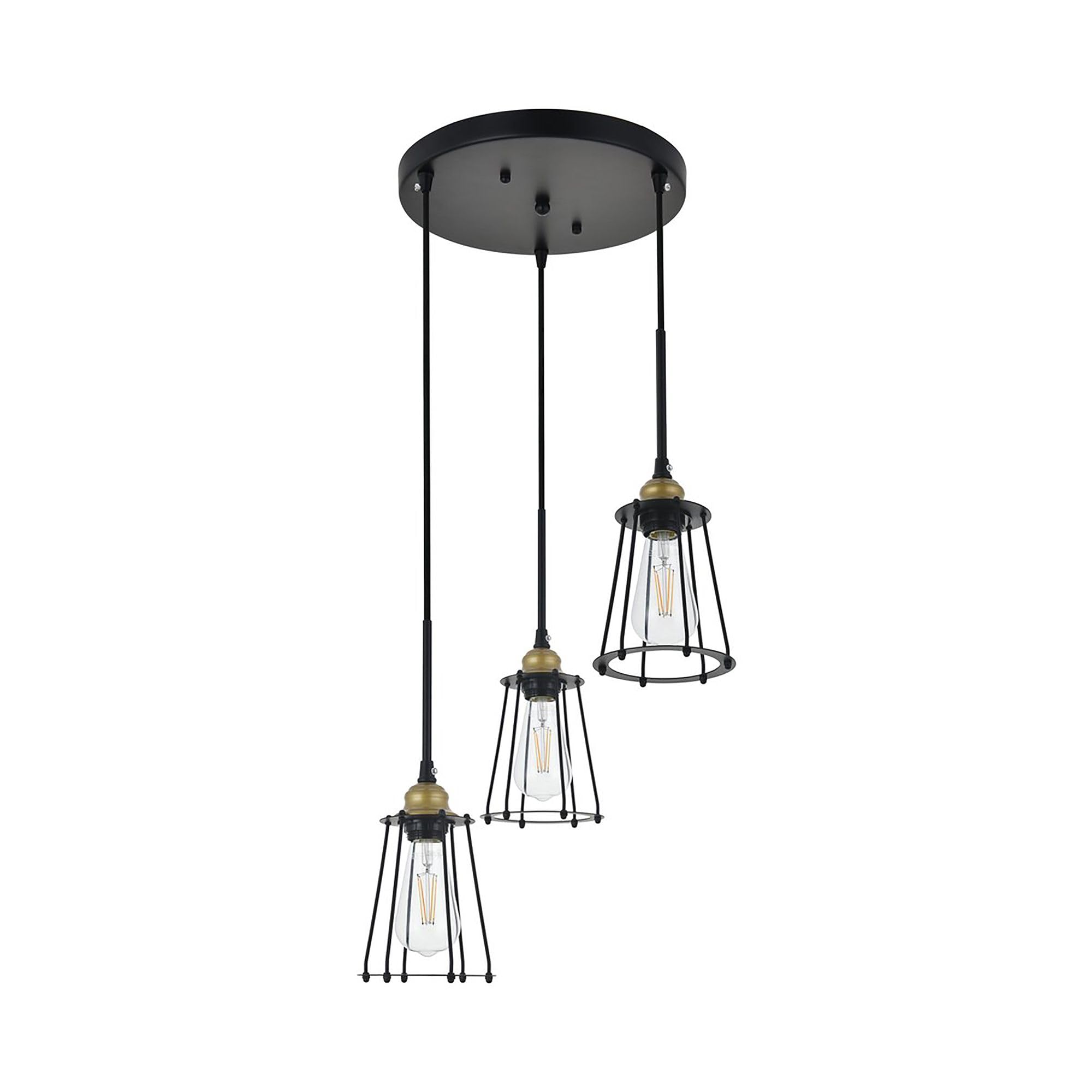 Living District Brass And Black 3-Light Pendant Ceiling Light - Modern Home Decor, 16&quot;W X 9.2&quot;H