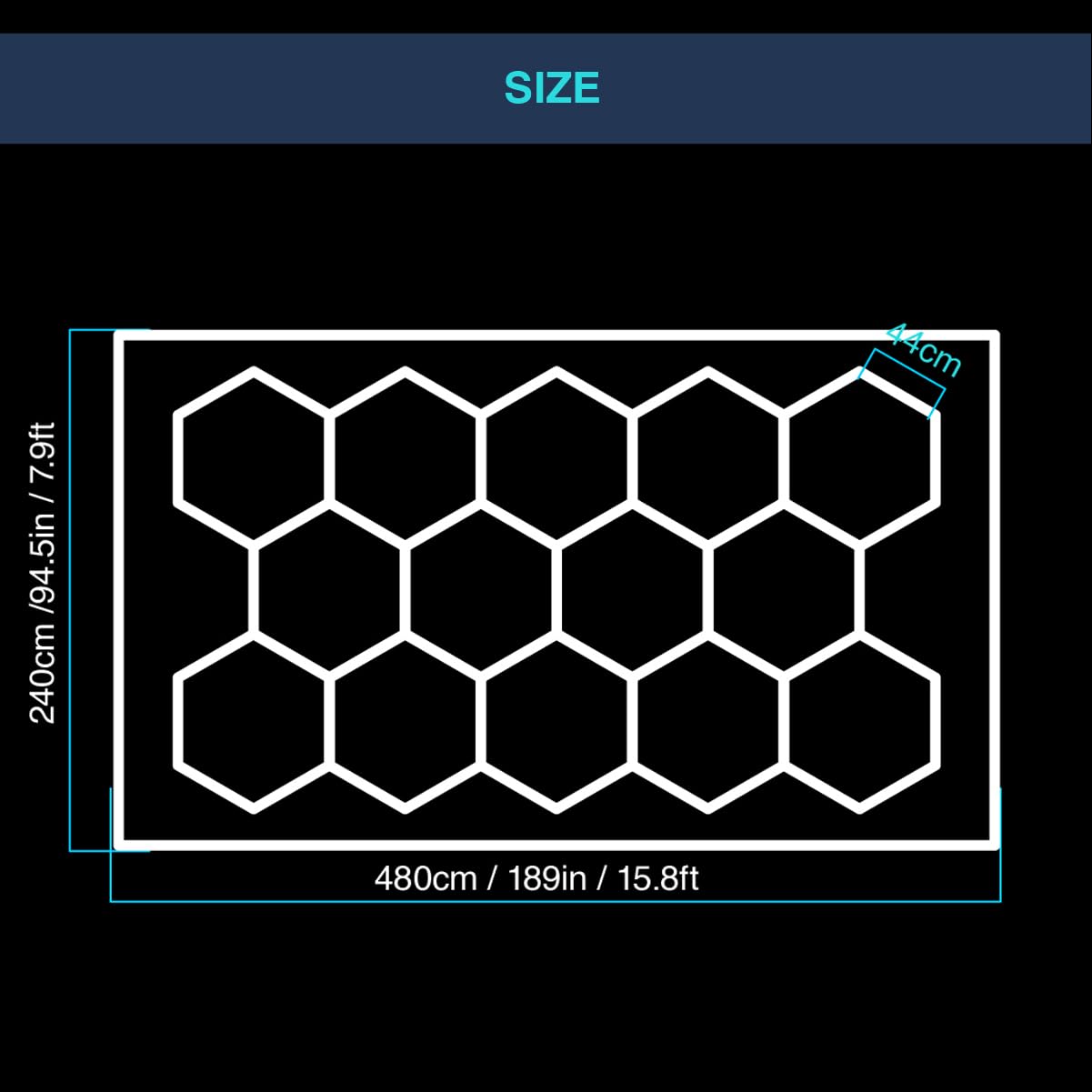 Hexagon Led Garage Light,700W 6500K 77000Lm 81Pack 4.8X2.4M 14 Grid Systems With Border Garage Honeycomb Light Ceiling Led For Gym Basement Warehouse Detailing Workshop Lighting (Hexagon-14-Frame)