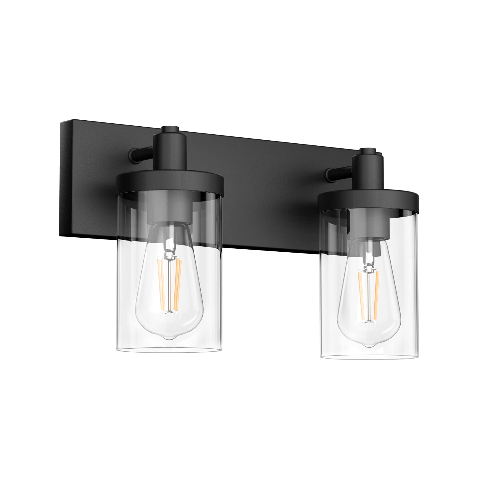 Aipsun Vintage Black Bathroom Light Fixture, 2-Light Industrial Wall Sconce with Clear Glass Shade, Model 1136