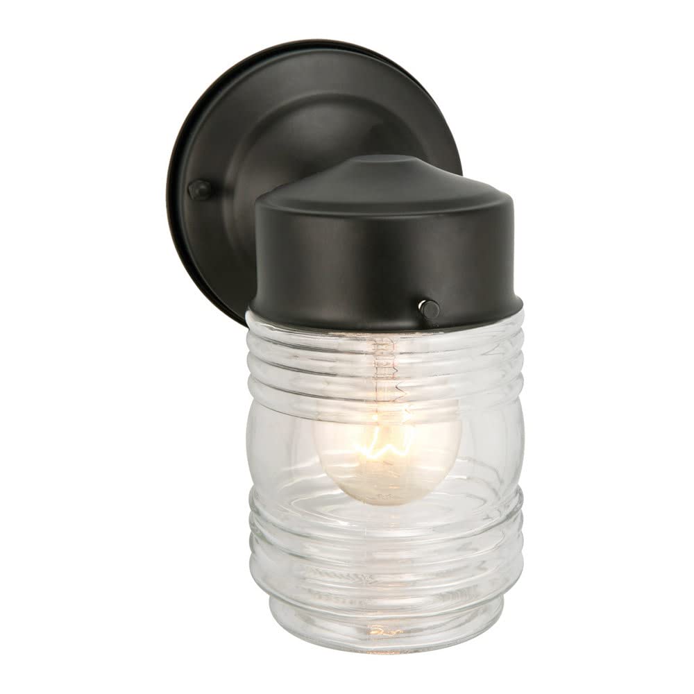 Design House Jelly Jar Wall Light, Clear Ribbed Glass, Matte Black, Model 502195, 1-Pack, Indoor/Outdoor