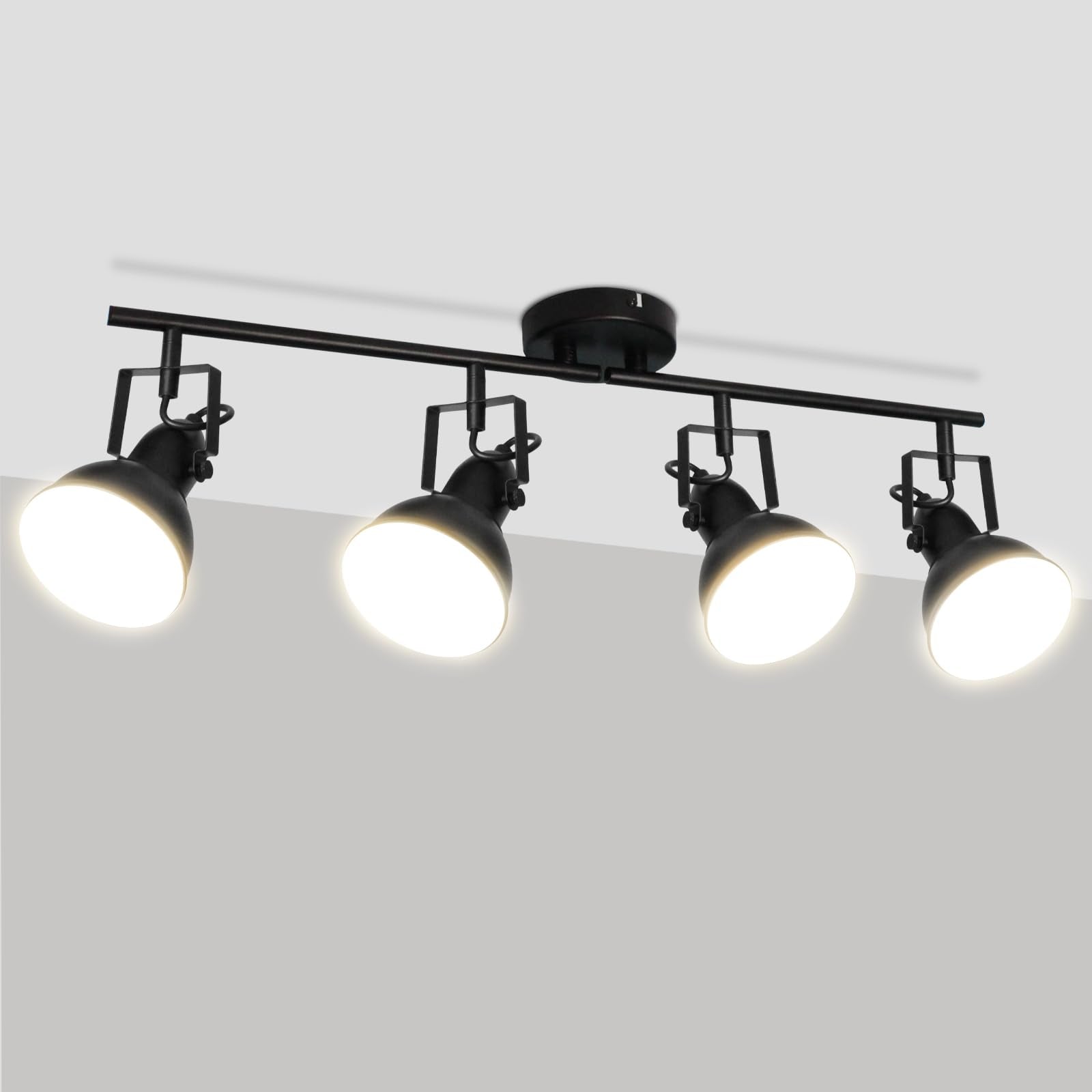 LTBLIGHT 4-Light Track Lighting Fixtures, Rotatable Ceiling Light Kit, Industrial Black Ceiling Spot Lighting Fitting for Kitche