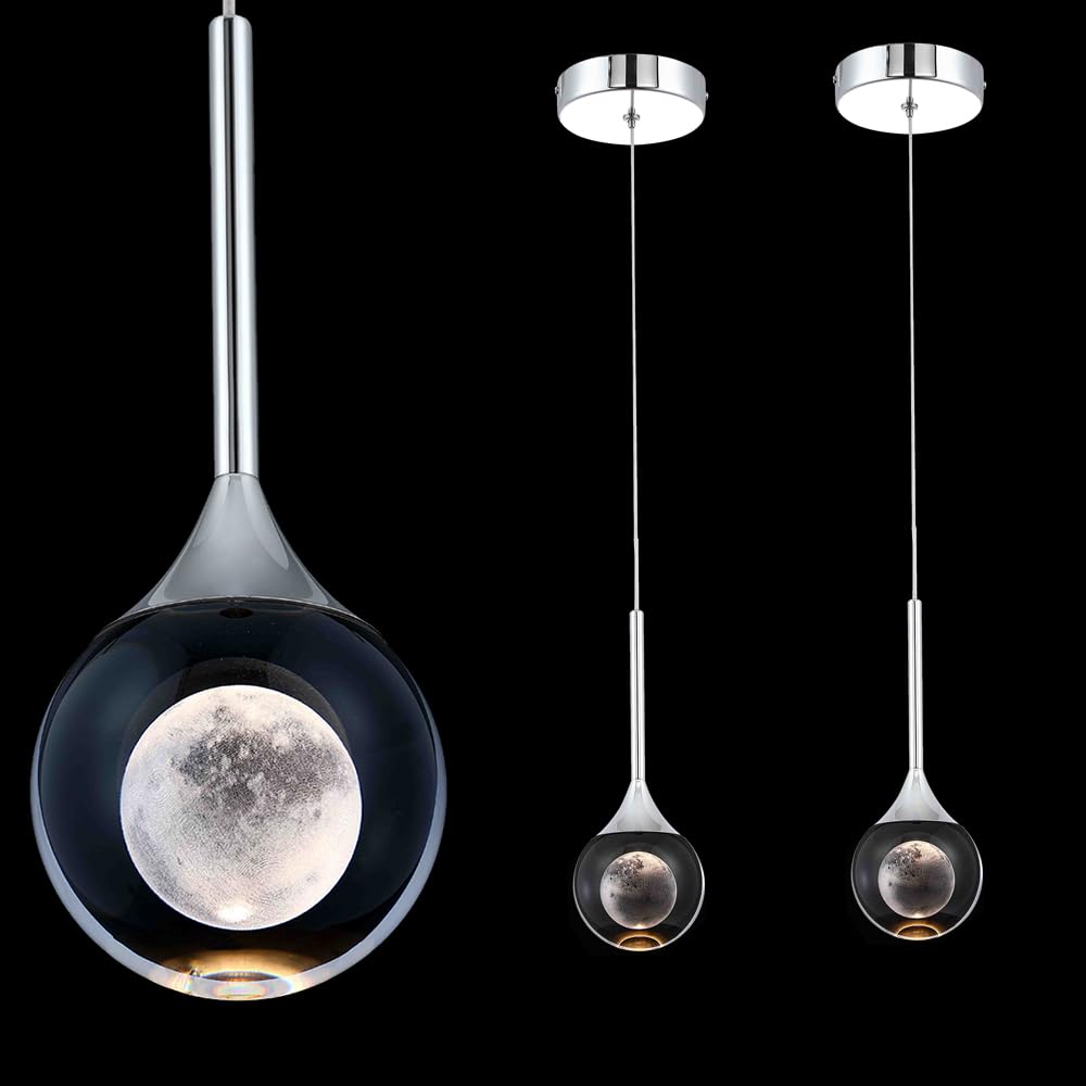 Sedelan Crystal Pendant Light Modern Pendant Lights Kitchen Island 2 Pack Dimmable Dining Room Light Fixtures  Pendant Lighting for Bedroom  Bar  Living Room 5W Chrome