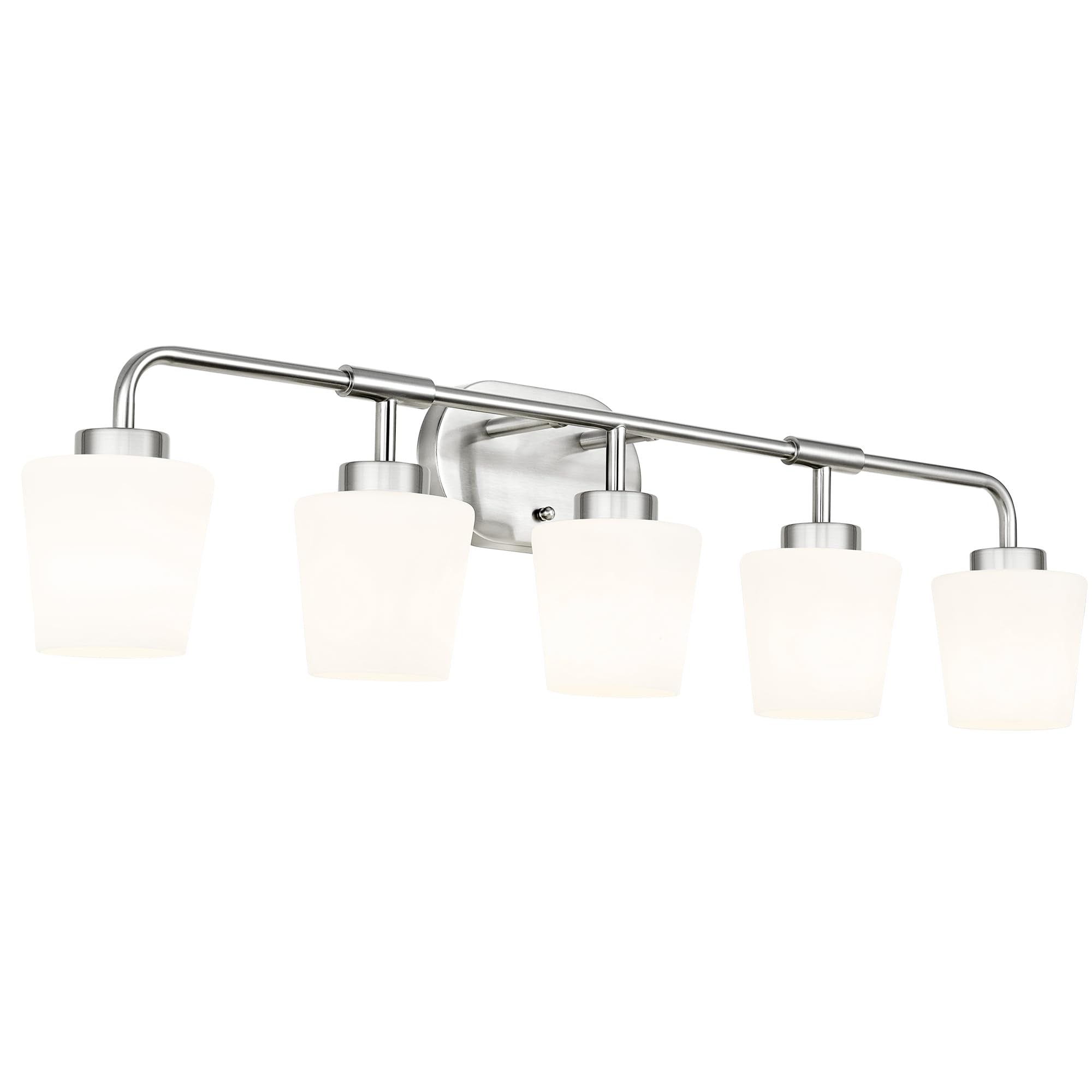 Audickic Bathroom Light Fixtures Over Mirror, 5-Light Brushed Nickel Vanity Lighting Fixtures With Milk White Glass, 38Inch Farm