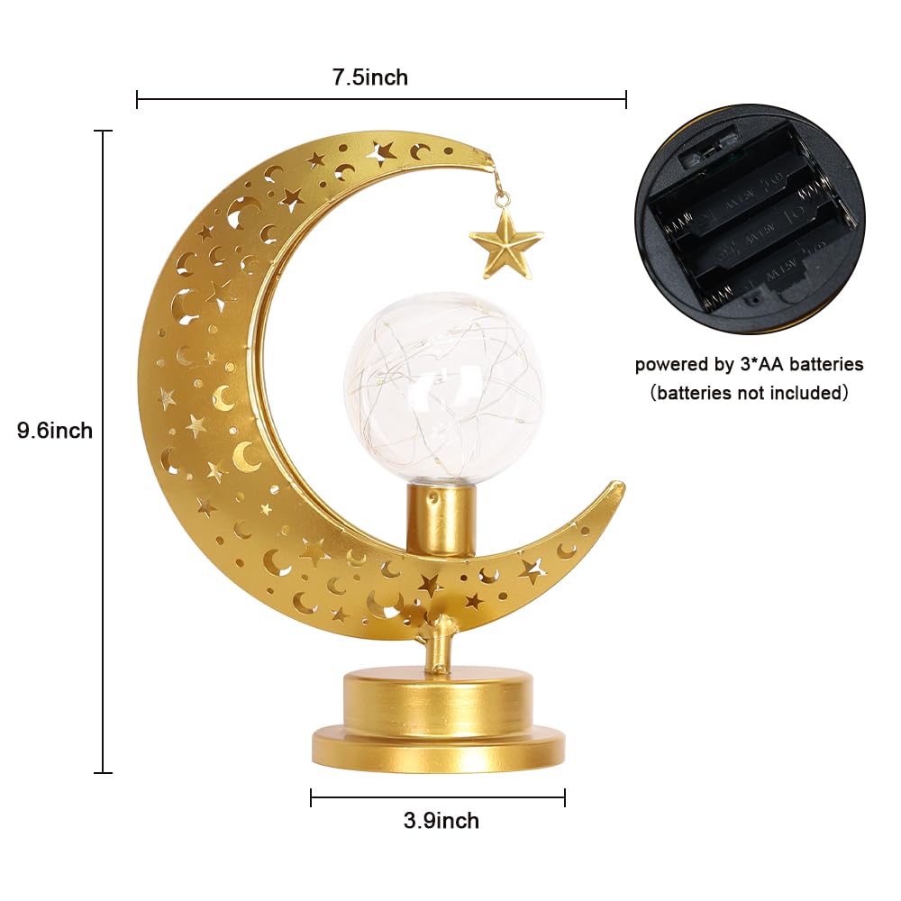 Decorkey Moon Lamp, Ramadan Decorations Indoor And Outdoor,Moon Star Lamp With Led Bulb & Timer Function Table Decor,Ramadan,Eid Home Decor, Gifts