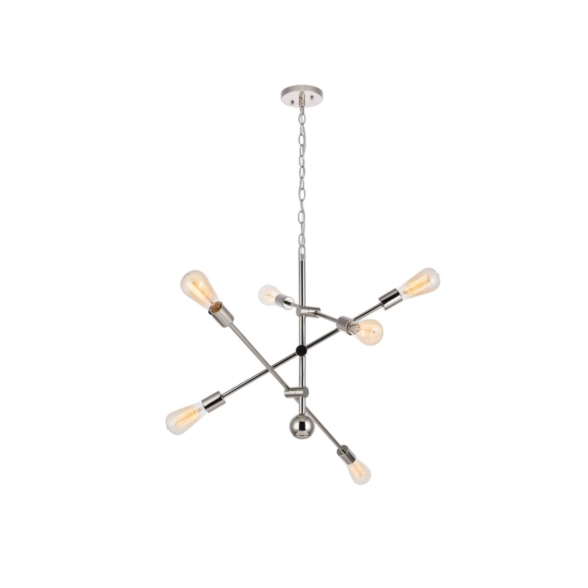 Living District Indoor Modern Home Decorative Bright Ceiling Axel 6 Lights Polished Nickel Pendant