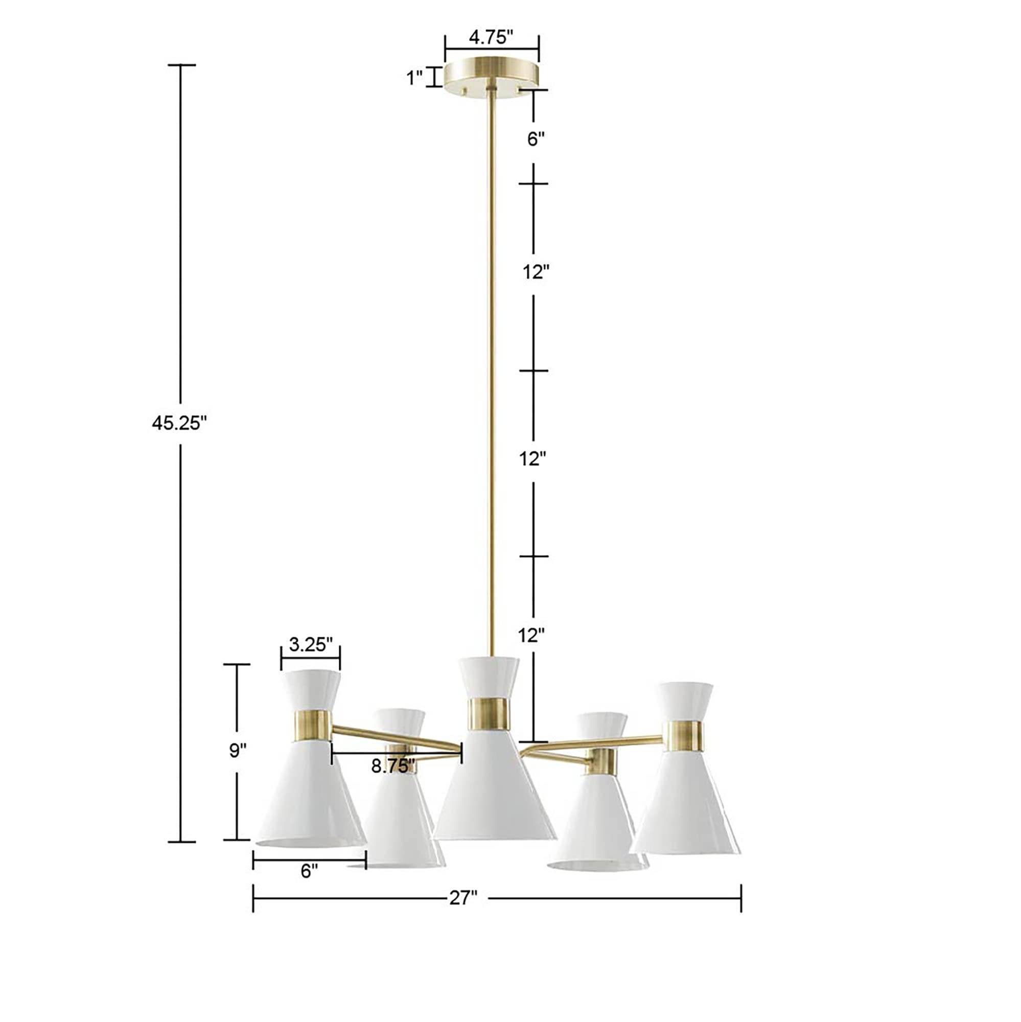INK+IVY Ezra Mid-Century Chandeliers for Bedrooms, Adjustable Dining Ceiling Mount Light Fixture, 5 Bulbs Hanging Lamp, Hourglas