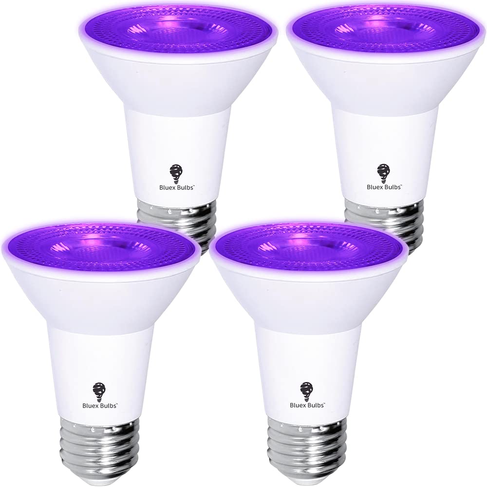 4 Pack Bluex Led Par20 Flood Purple Light Bulb - 8W (65Watt Equivalent) - Dimmable - E26 Base Purple Led Lights, Party Decoratio