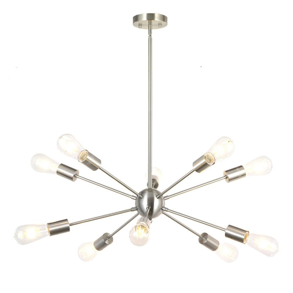 Bonlicht Sputnik Chandelier Lighting 10 Light Chandelier Modern Starburst Chandelier Mid Century Pendant Lighting Brushed Nickel