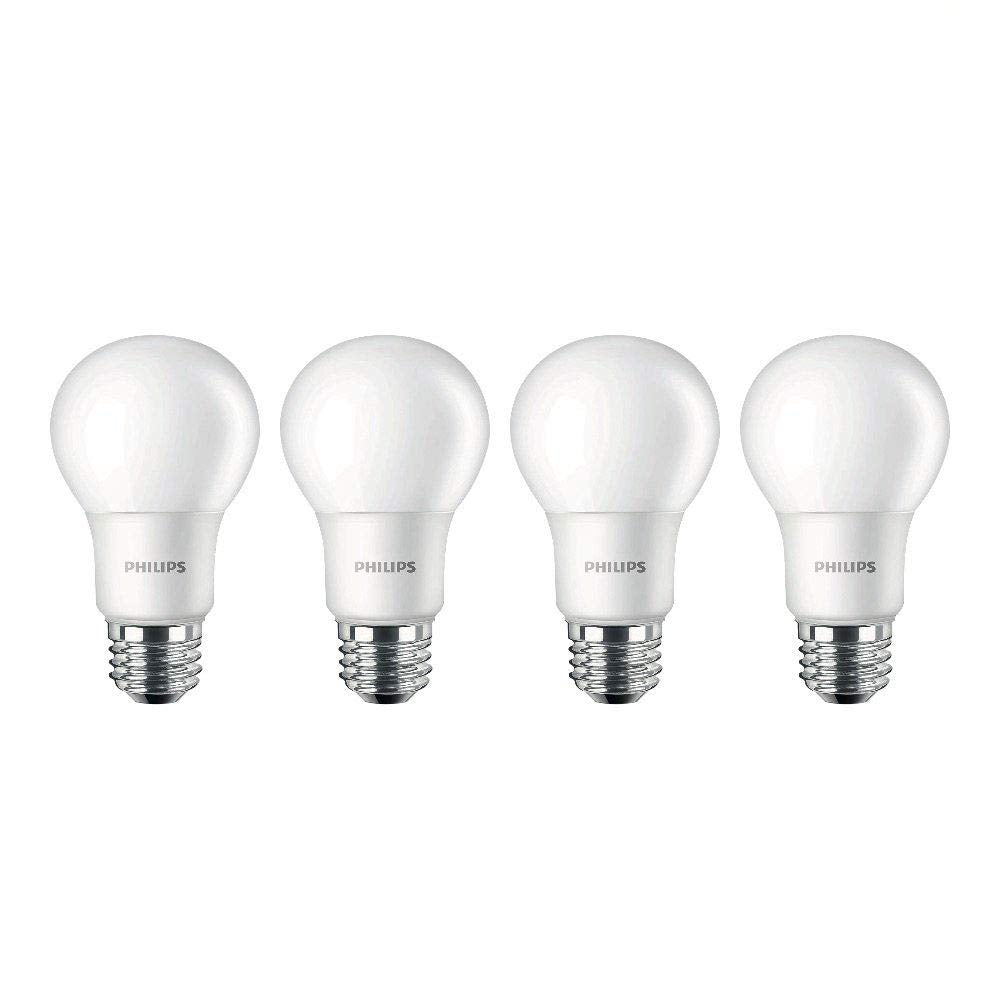 Philips Led Non-Dimmable A19 Frosted Light Bulb: 800-Lumen, 5000-Kelvin, 9-Watt (60-Watt Equivalent), E26 Base, Daylight, 4-Pack