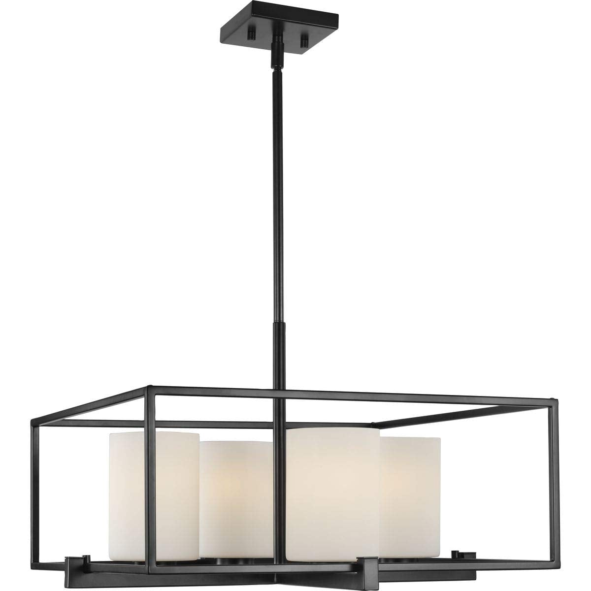 Progress Lighting Chadwick Collection 4-Light Etched Opal Glass Modern Chandelier Light Matte Black