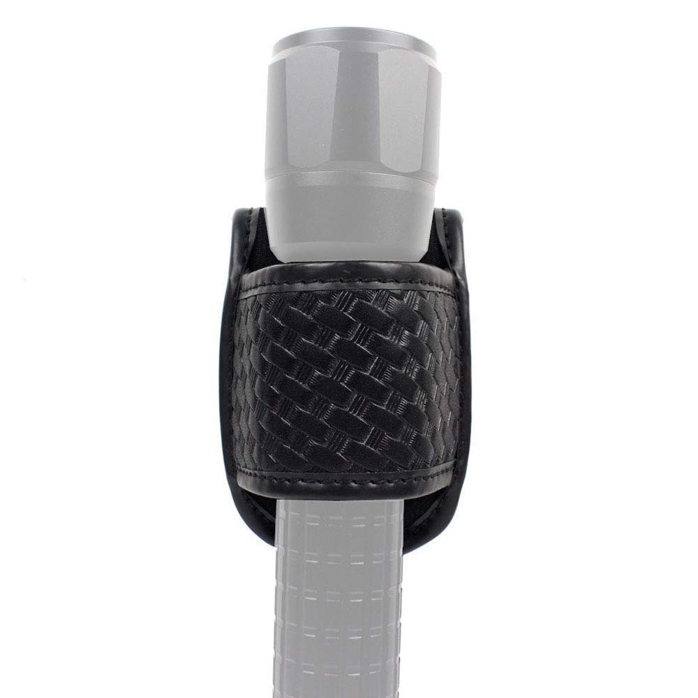 ROCOTACTICAL D Cell Compact Light Holder, Basketweave Black Leather, One Size, Model 4347323785, Open Top Flashlight Pouch Holster