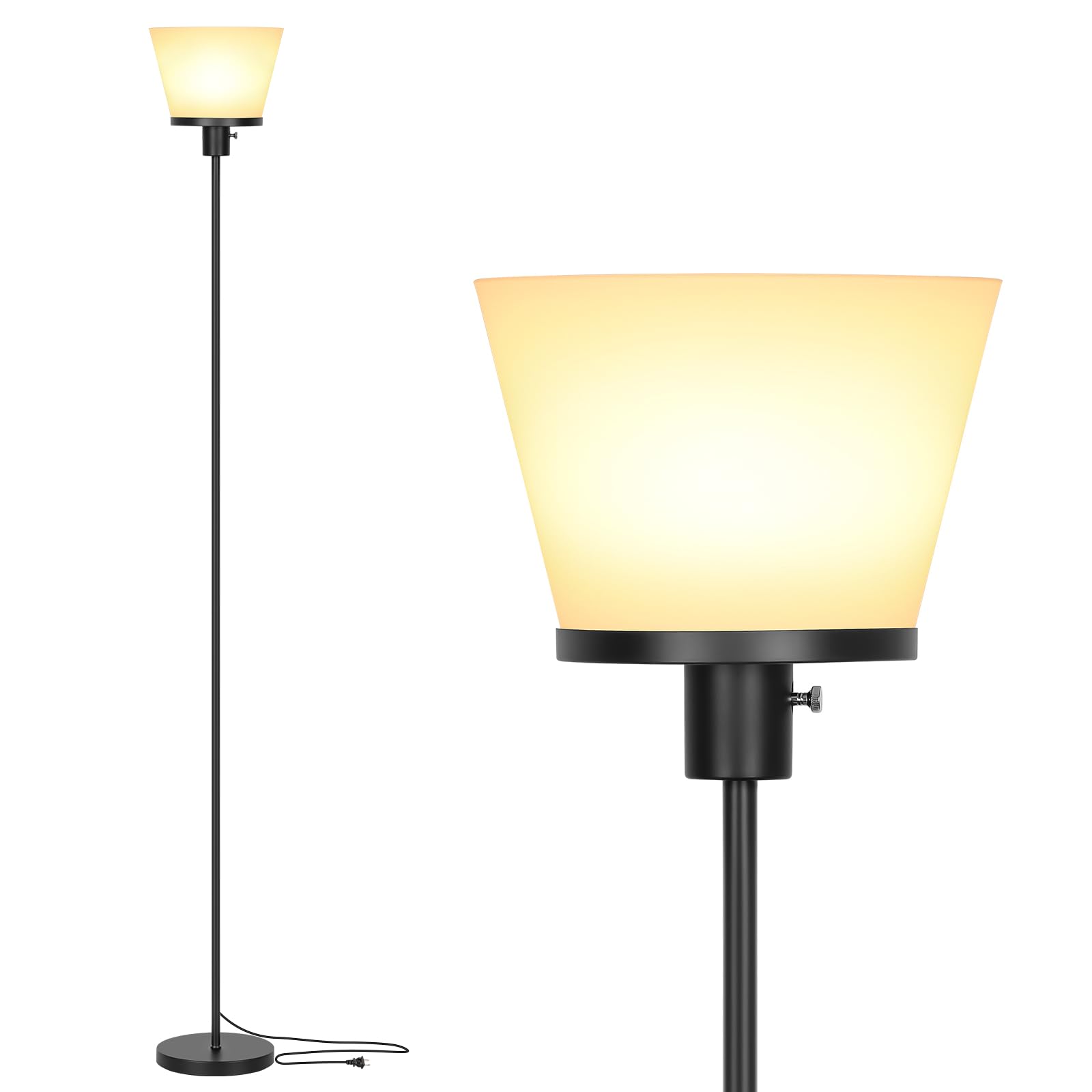 Kukobo LED Floor Lamp Tall Standing Lamp, Black Modern Torchiere Floor Lamps for Bedroom Living Room Office, Bright Floor Lamp w