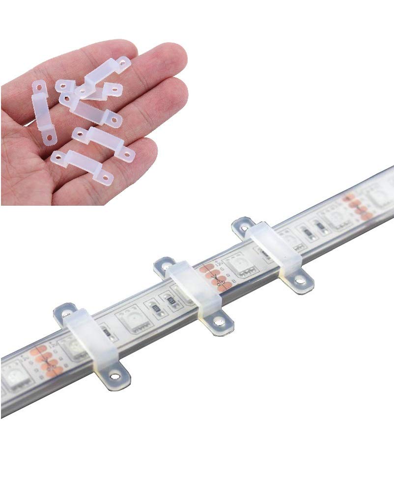 Msdusa 100 Pack Led Strip Light Mounting Brackets Led Strip Light Clips Led Light Strip Holder 200 Screws Included (Ideal For 12Mm Wide Ip67/68 Waterproof Strip Lights)