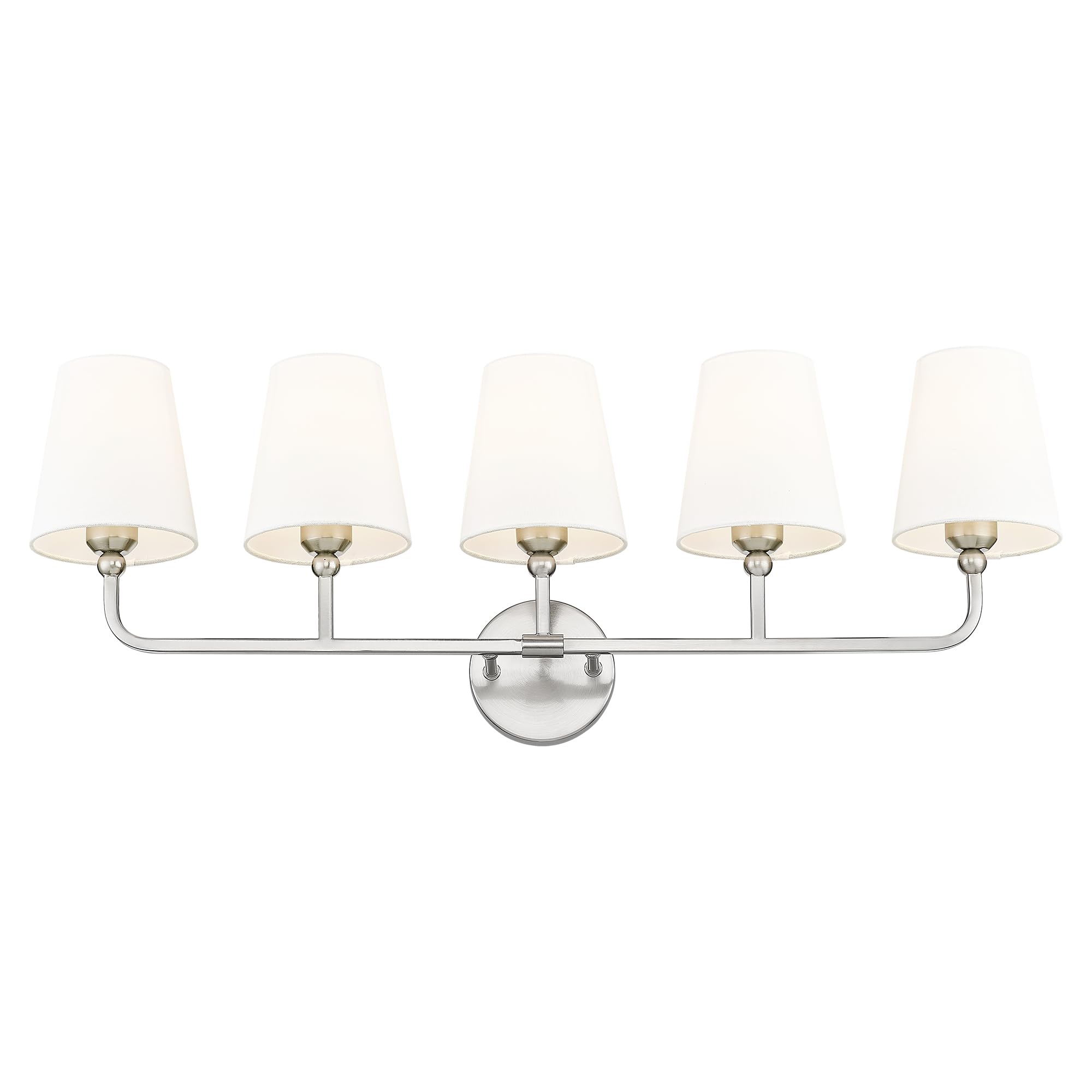 Metwet Bathroom Light Fixtures, 5 Light Brushed Nickel Vanity Lights With Flared White Fabric Shade, 35 Inch Wall Sconce, Modern