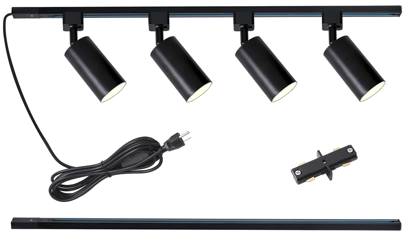 Lraemxg Plug In Track Lighting With Power Cord, 4-Light Gu10 Track Lighting Kit With 3.3Ft H Type Track Lighting Rails, Modern Kitchen Led Track Lighting Fixtures Ceiling Spot Light, Black (No Bulbs)
