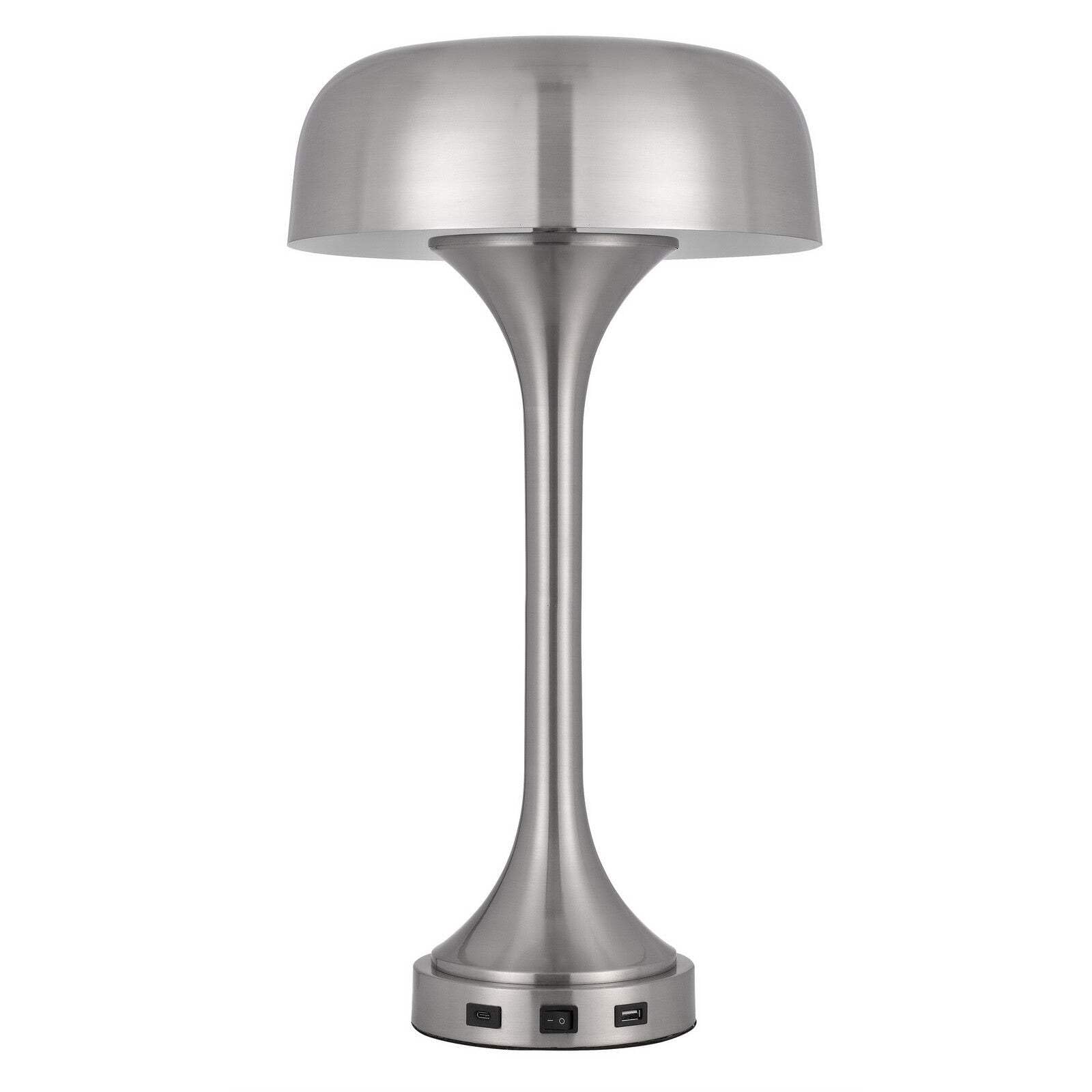 HomeRoots Table Lamp, Two Light USB, Nickel Metal, Dome Shade, Model 524740, 22 in.