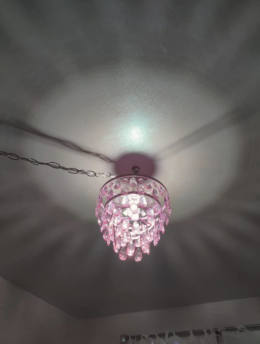 gypsy color Pink Hanging Swag Dome Chandelier, 1 Light Plug-in, Acrylic Crystals, H10”xW11.5”, Model GYDMPK