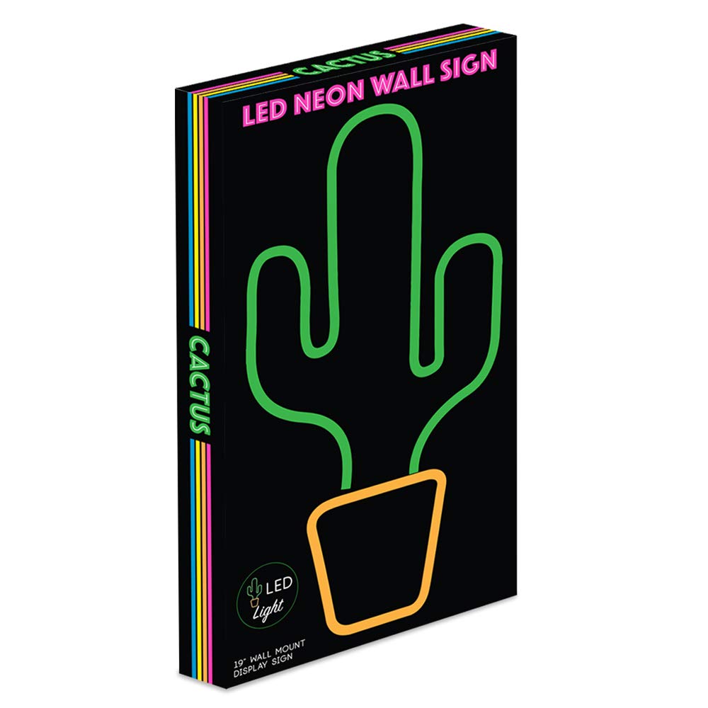 Isaac Jacobs Led Neon Green Cactus Wall Sign - 19” X 10” For Home & Party Décor