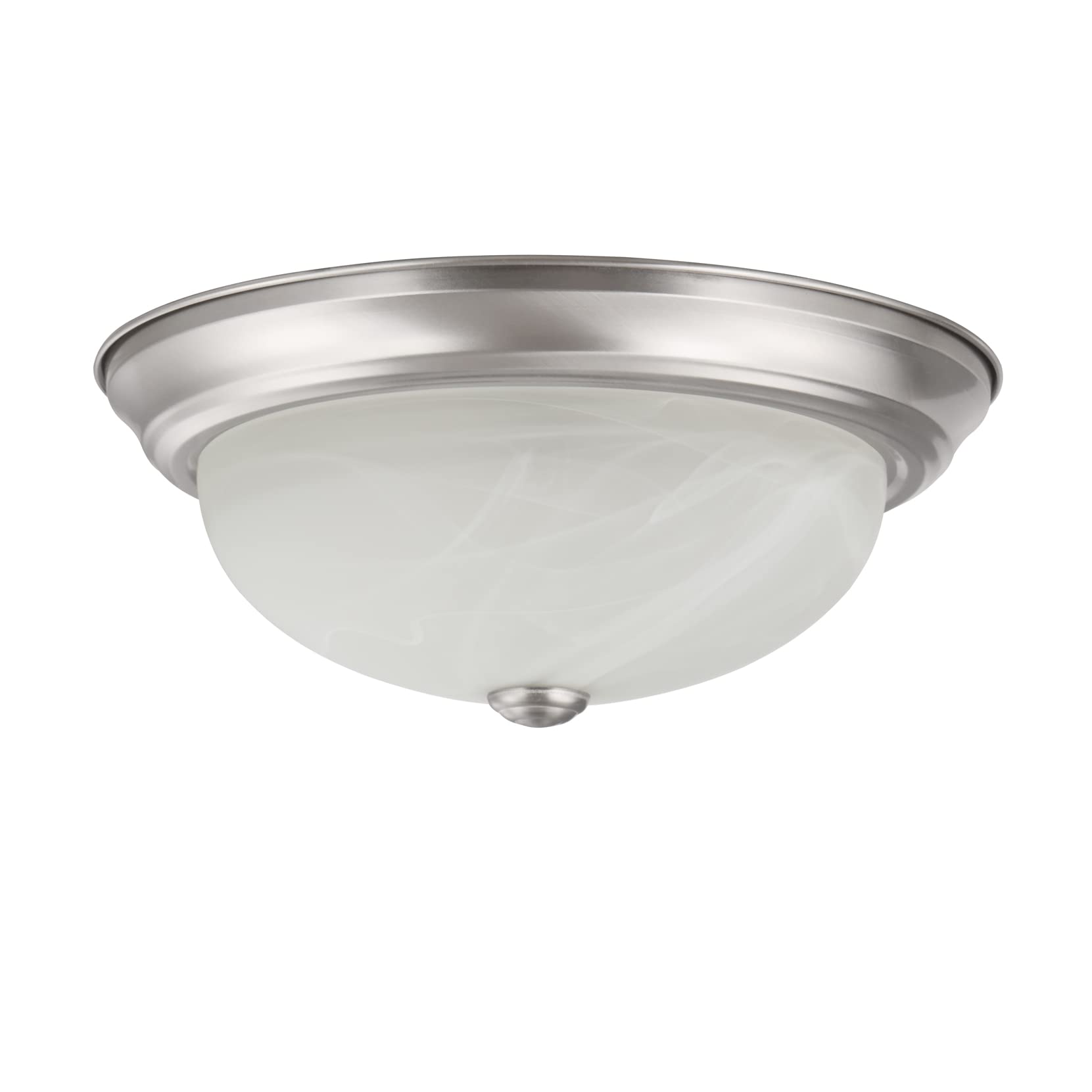 Aspen Creative 63023-09-1, 2-Light Flush Mount/Brushed Nickel Finish w/Alabaster Glass, 13 Dia., E26 Socket/60 Watts, Bulb Not I