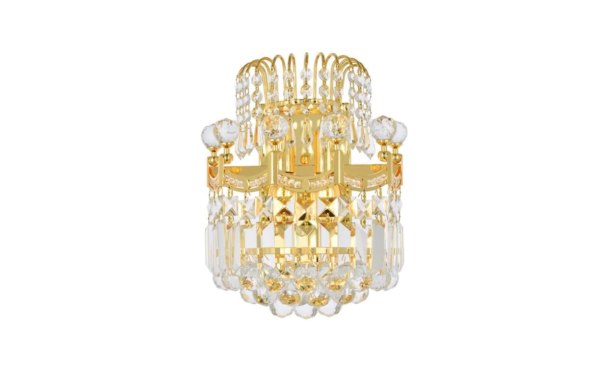 Elegant Lighting Corona Gold Two-Light Wall Sconce With Royal Cut Crystal