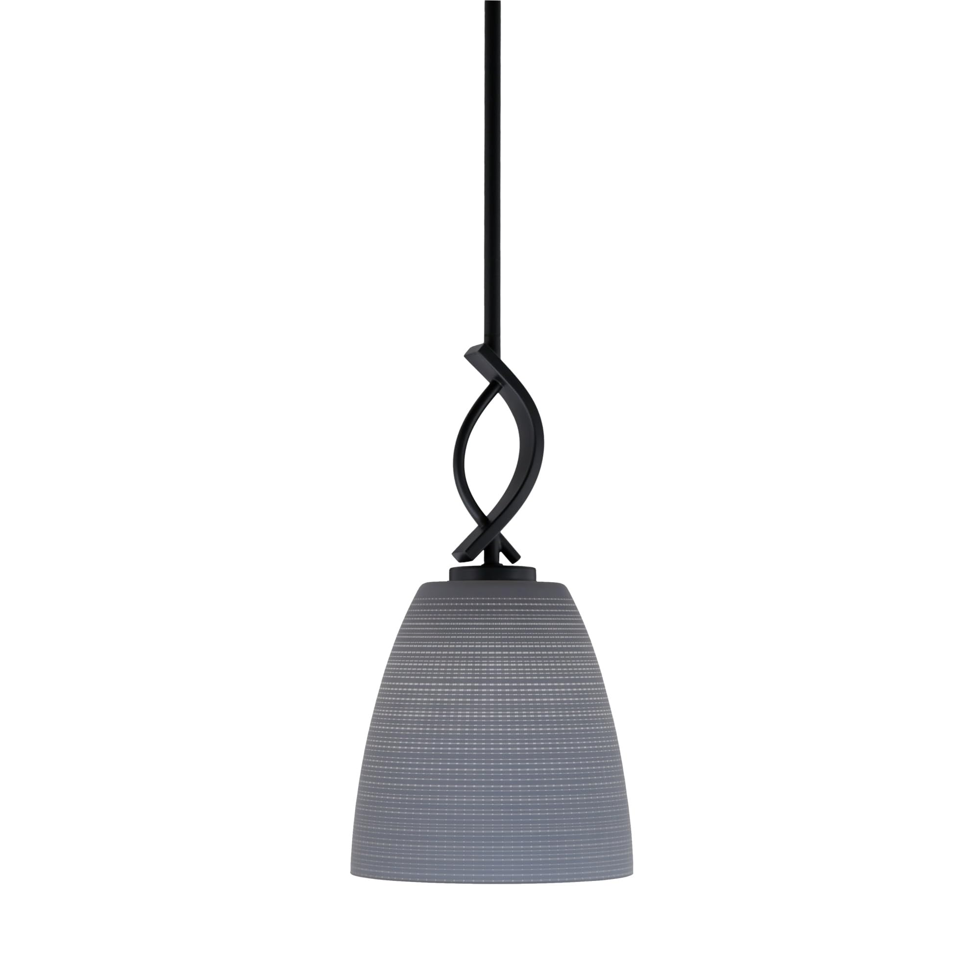 Cavella 1 Light Stem Mini Pendant Shown in Matte Black Finish with 8&quot; Gray Matrix Glass