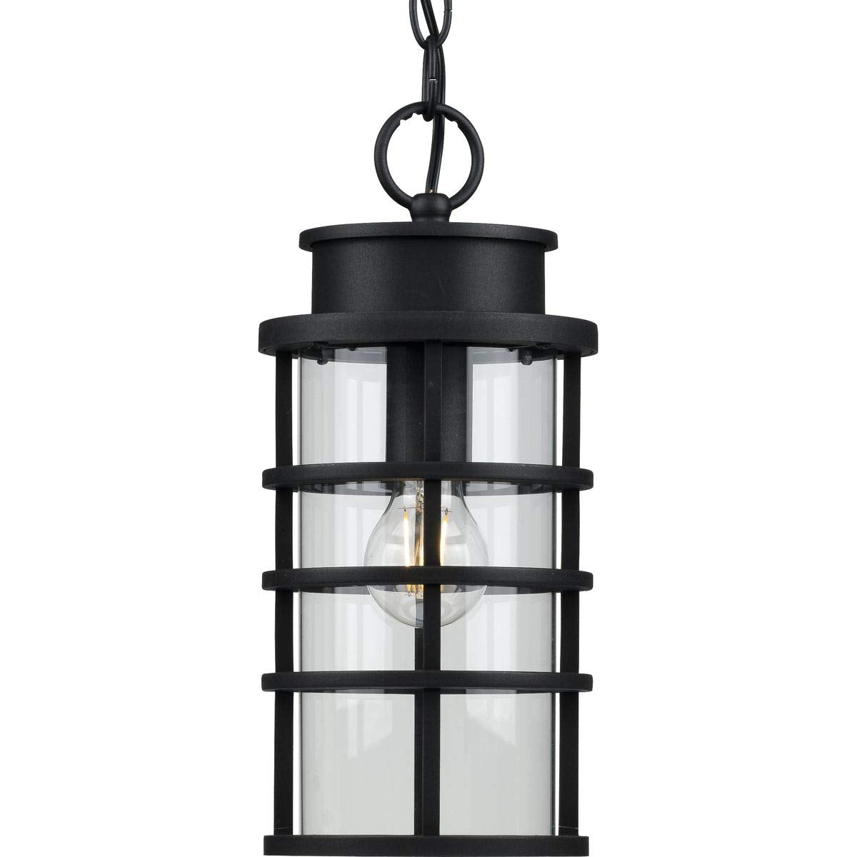 Progress Lighting Port Royal 1-Light Outdoor Hanging Lantern, Clear Glass, Textured Black, Model P550061-031