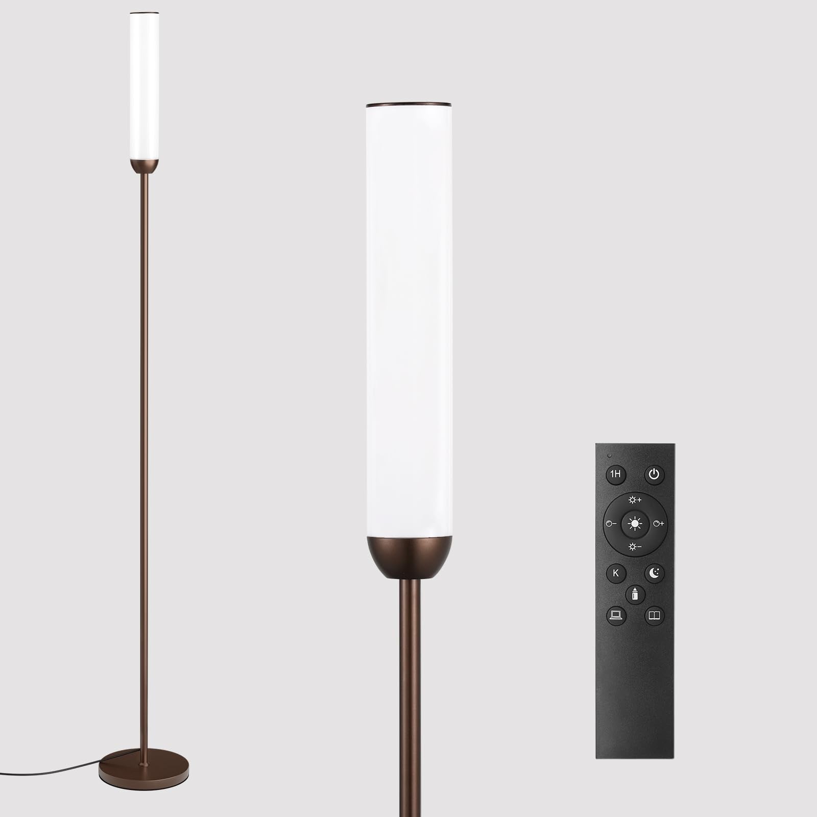 Ambimall LED Floor Lamp with Remote Control, 65in Stepless Adjustable 3000K-6500K, 5%-100% Brightness, Brown, Model RPT-ZGLED