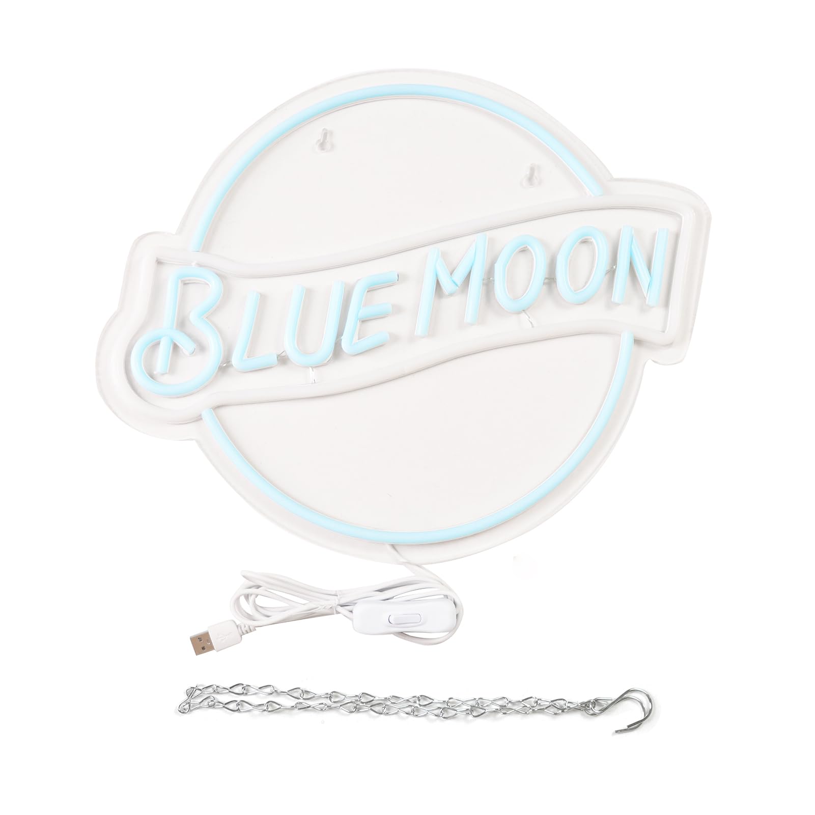 JFLLamp Neon Sign - Blue Moon Wall Decor, 14x12.2 inches, Glass, Azure & White, Perfect for Bedroom, Man Cave, Pub, Restaurant, Gift