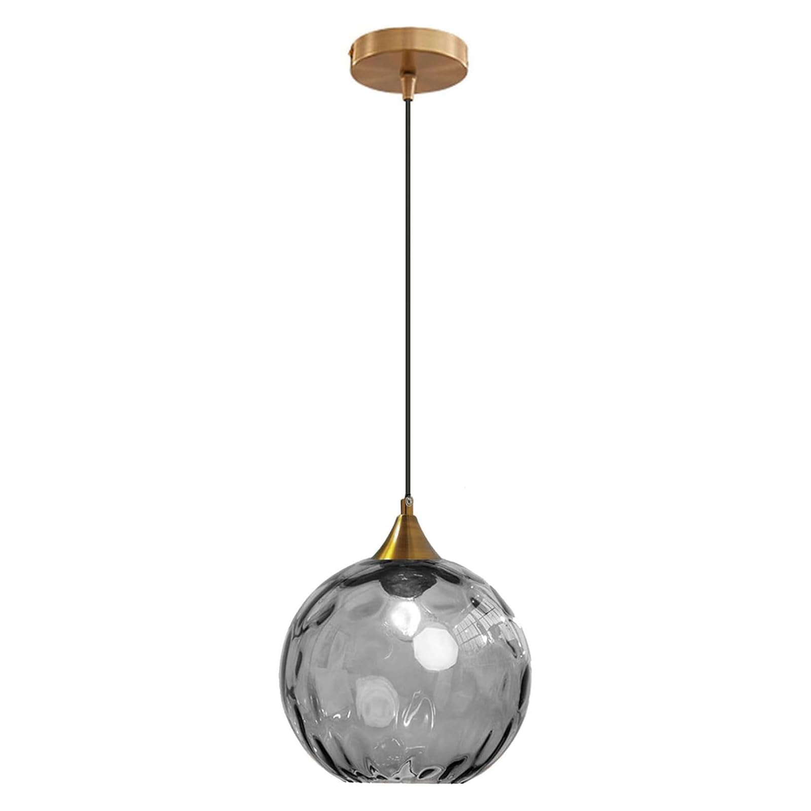 LOTREE 7.8 Inches Grey Glass Globe Pendant Lights Fixtures E26 Modern Farmhouse Glass Ball Pendant Lighting with Gold Brass Fini
