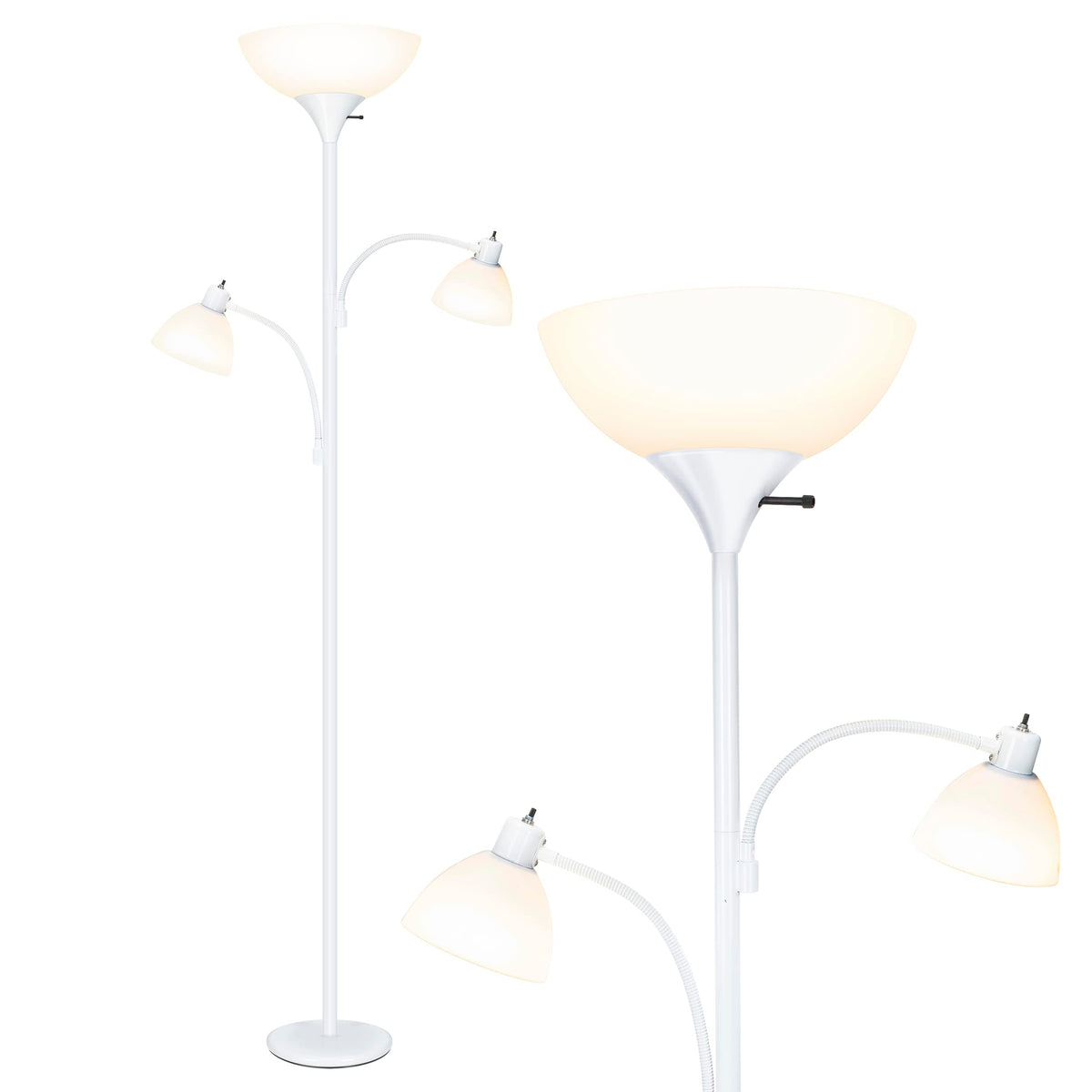 Brightech Sky Dome Double - High Brightness Torchiere Floor Lamp With 2 Reading Lights For Living Rooms, Bedrooms - Replace Halo