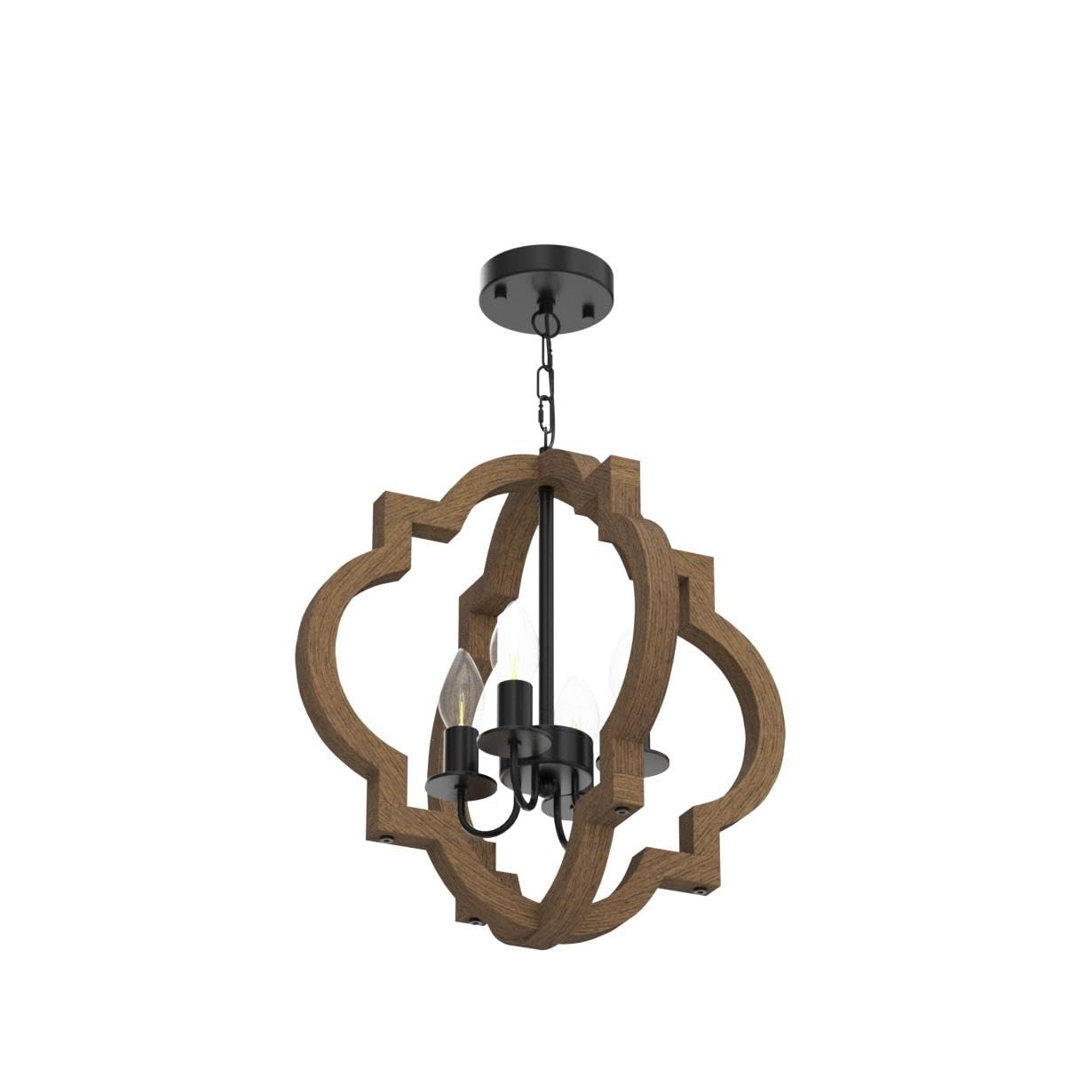 TOULMJ Farmhouse Orb Chandelier - 4-Light Rustic Wood Pendant Light, 15.74'' for Dining Room, Kitchen, Hallway, UL-Listed