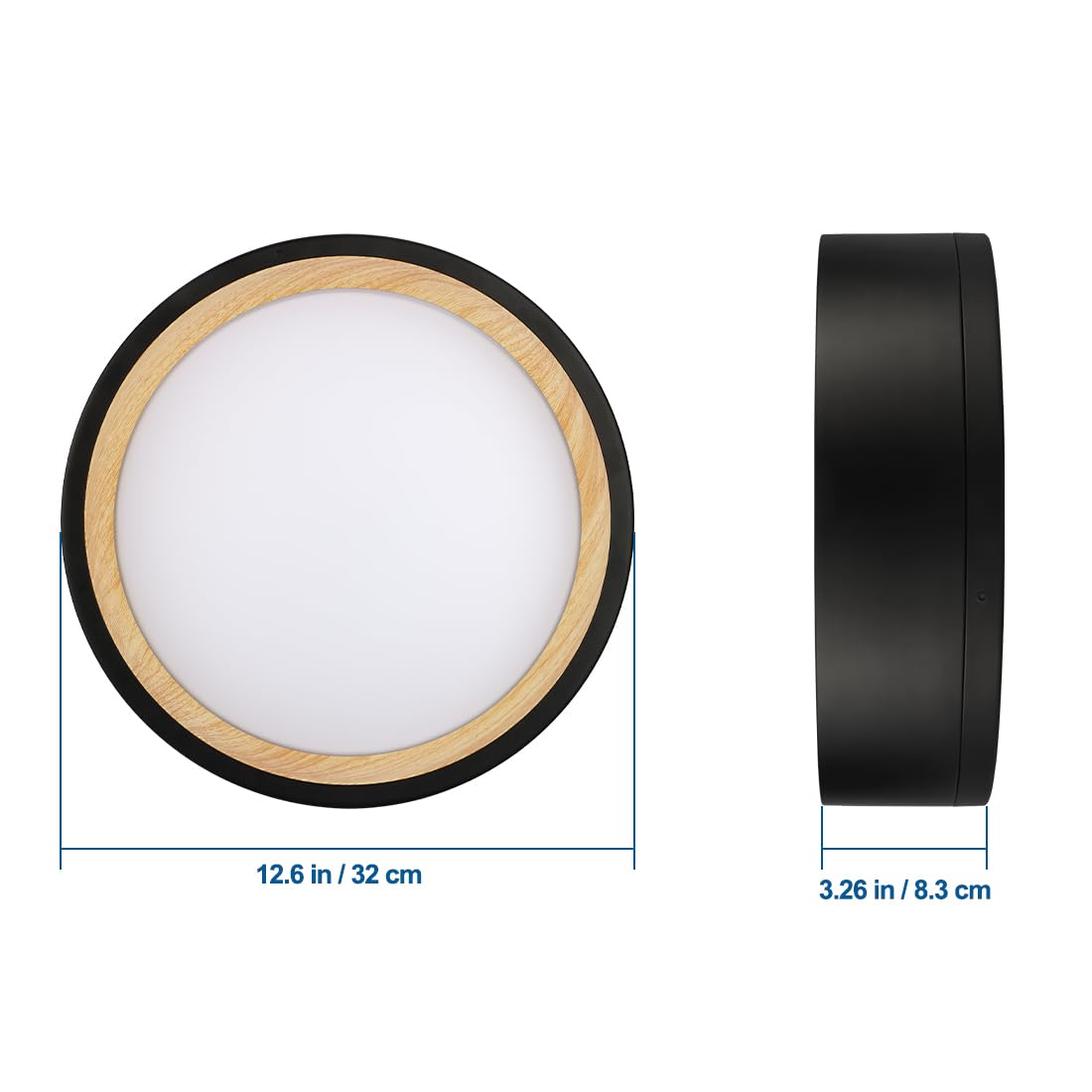 Dakason 2Pack Black Ceiling Light Flush Mount, Modern Led Ceiling Light Fixture Dimmable With Metal Frame And Wood Painting, 12.