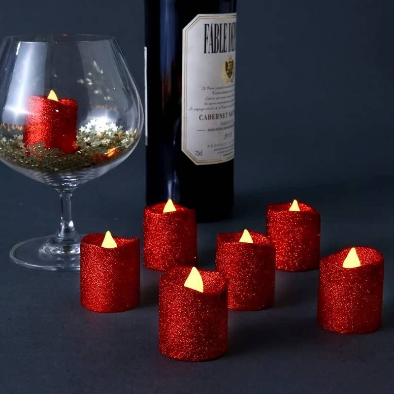SATYAM KRAFT 6 Pcs Flameless and Smokeless Decorative Acrylic Glitter Votive led Candle Tea Light Candle Perfect for Gifting Dec