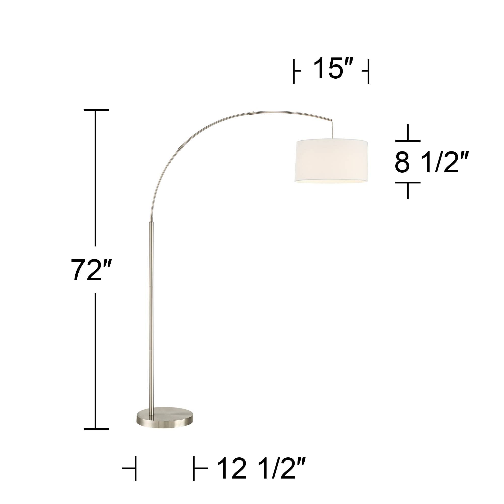 360 Lighting Modern Arched Floor Lamp 72in Tall Brushed Nickel Silver Off White Linen Shade, Model 35F53
