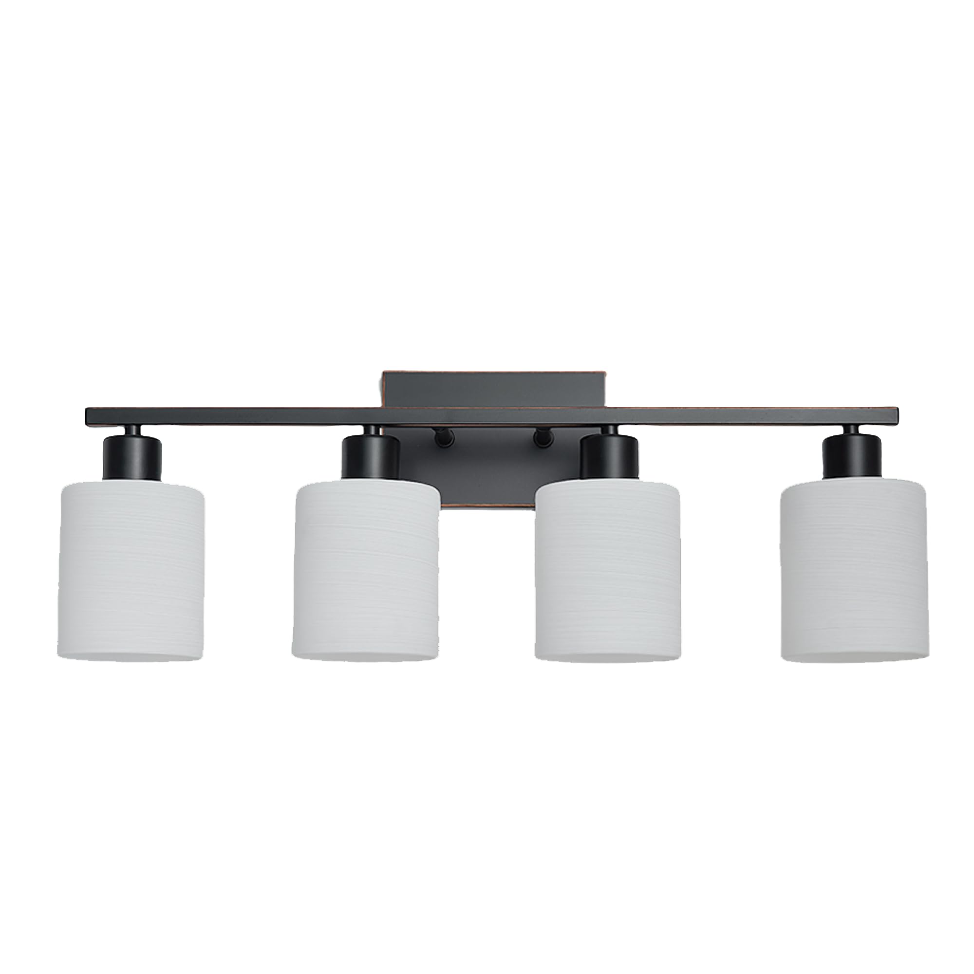 The Door Bull Modern Bathroom Vanity Light, 4 Lights, Oil-Rubbed Bronze, Stainless Steel, Model VNT-1000, Milky White Glass Shades