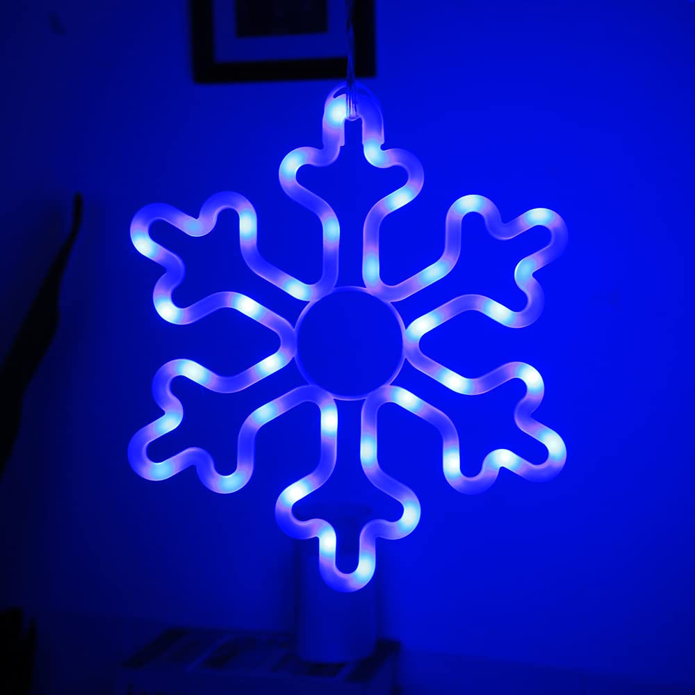 HuiZhen LED Snowflake Lights, 4pcs 144LED Blue String Lights, 8 Modes & Timer for Outdoor Christmas Decorations