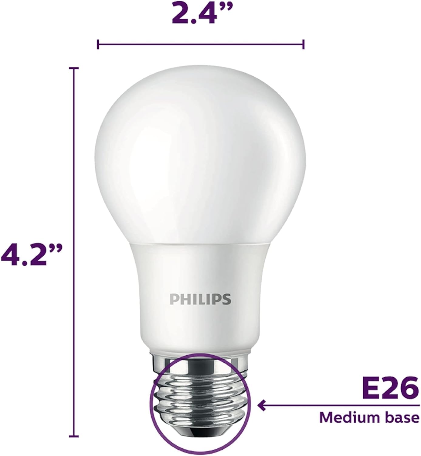 Philips Led Basic Frosted Non-Dimmable A19 Light Bulb - Eyecomfort Technology - 800 Lumen - Soft White (2700K) - 10W=60W - E26 B