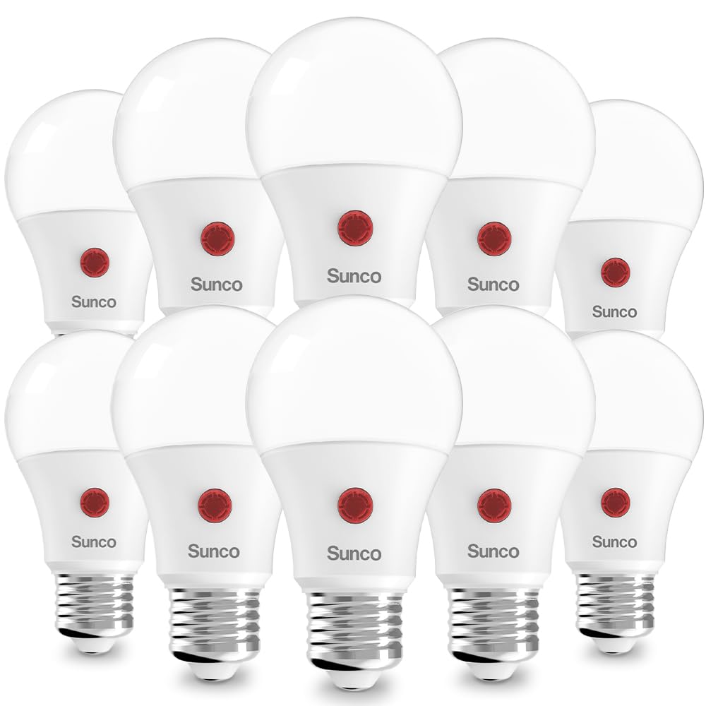Sunco 10 Pack A19 Dusk to Dawn LED Light Bulbs, 9W (60W Equivalent), 800lm, 5000K Daylight, Auto On/Off Photoc