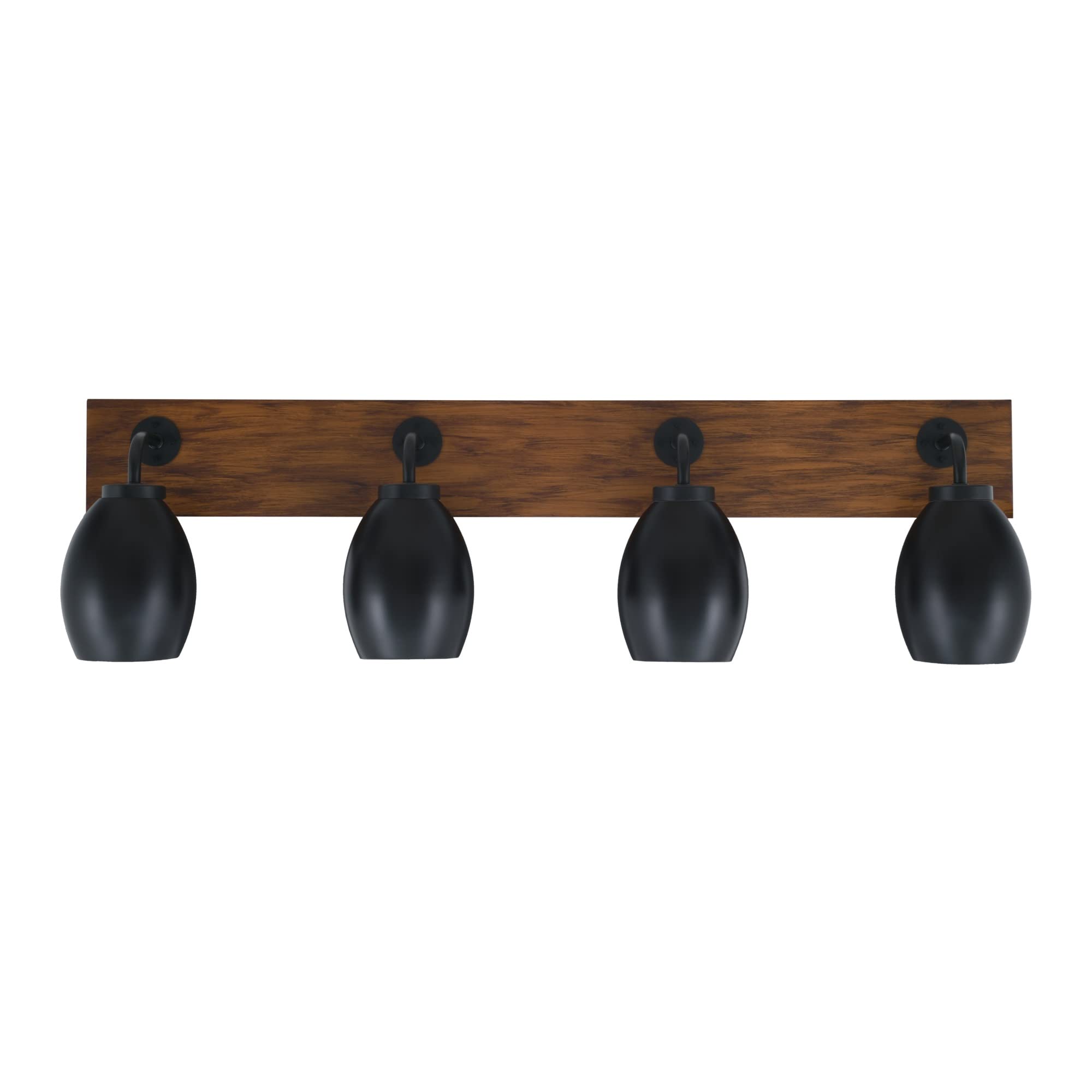 Oxbridge 4 Light Bath Bar In Matte Black & Painted Wood-Look Metal Finish With 5" Matte Black Oval Metal Shades