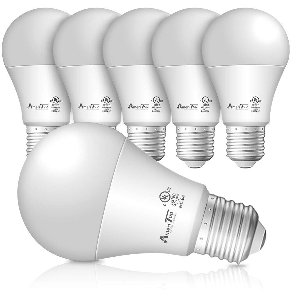 AmeriTop A19 LED Light Bulbs, 9W (60W Equivalent), 830 Lumens, 6 Pack, 3000K Warm White, Non-Dimmable, E26