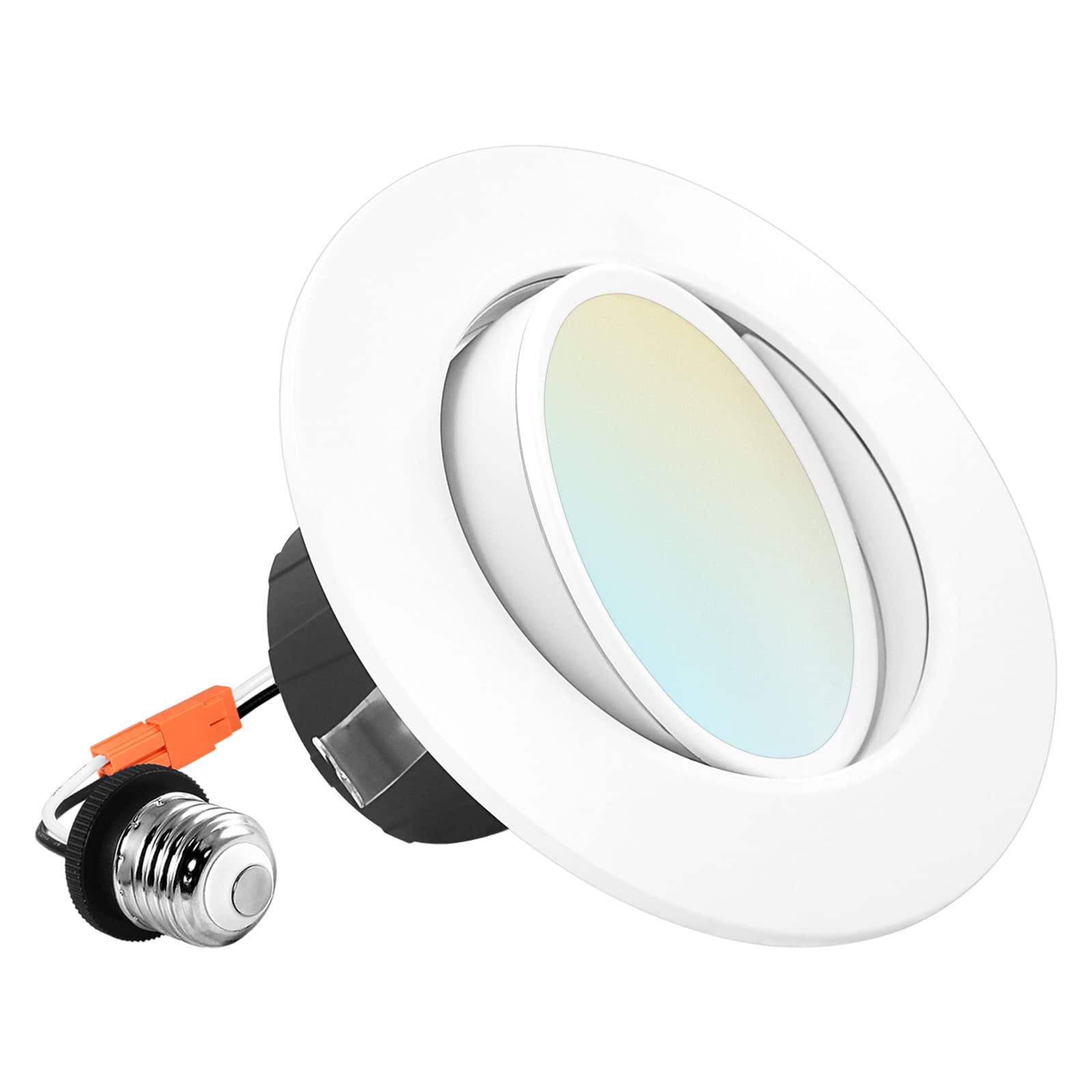 LUXRITE 4 Inch Gimbal LED Recessed Lighting Can Light, 8W=60W, 5 Color Selectable 2700K-5000K, CRI 90, Dimmable Adjustable LED D