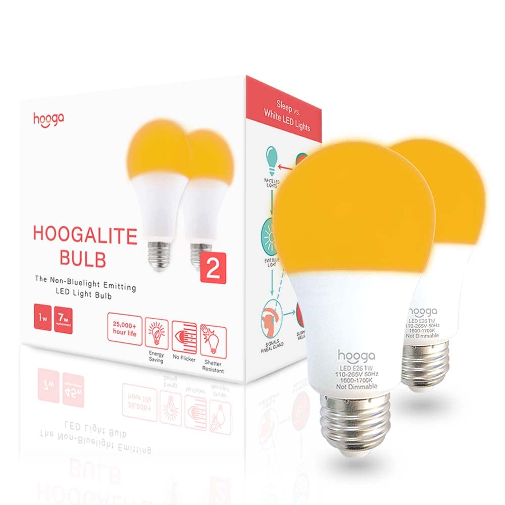 hooga Sleep Light Bulb, Blue Light Blocking Amber Night Light. 1600K Sleep Aid Emits Only 0.06% Blue Light for Healthy Sleep. Baby Nursery Light. 1W LED, 7W Replacement 2-Pack
